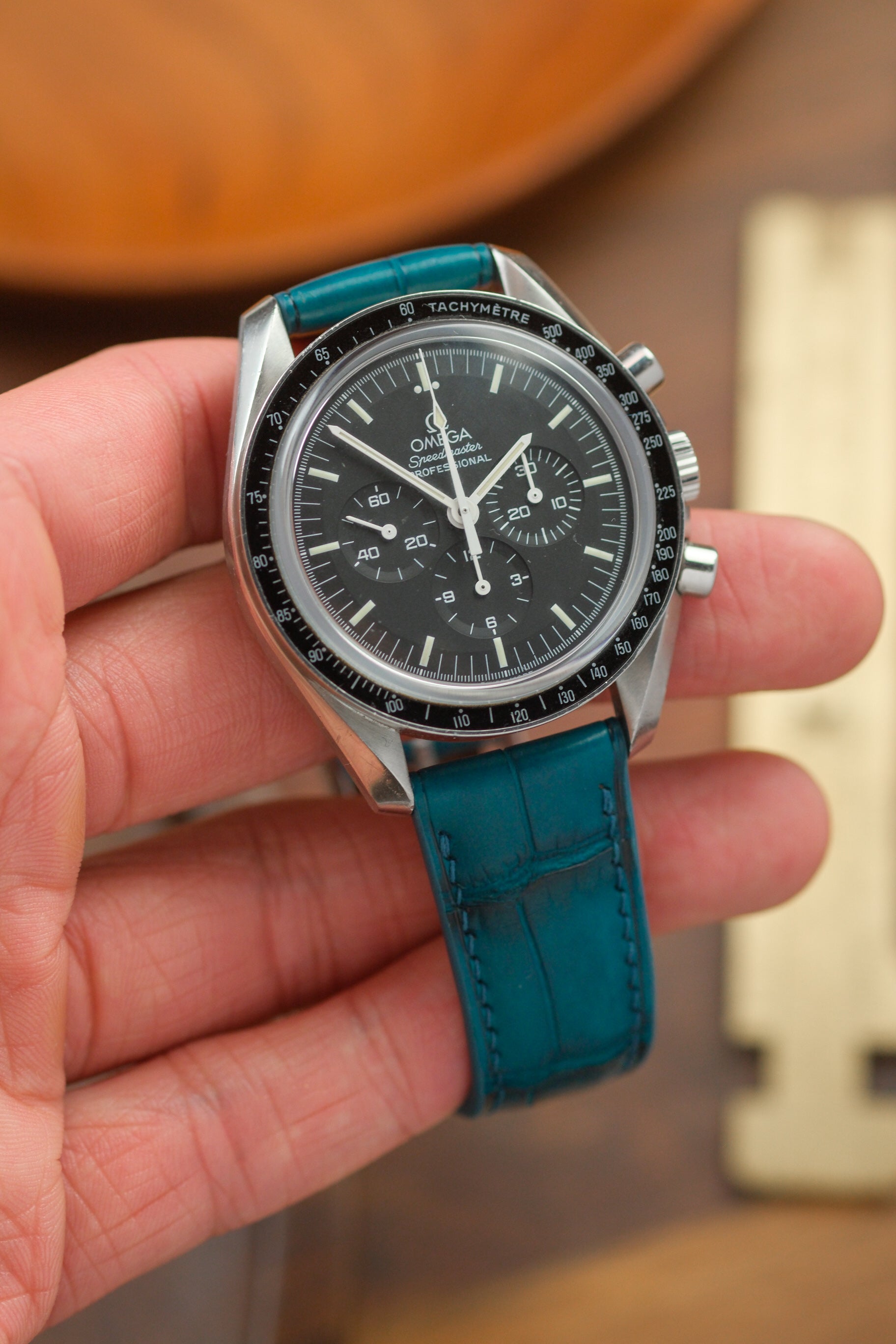 Vintage Peacock Blue Alligator Leather Strap