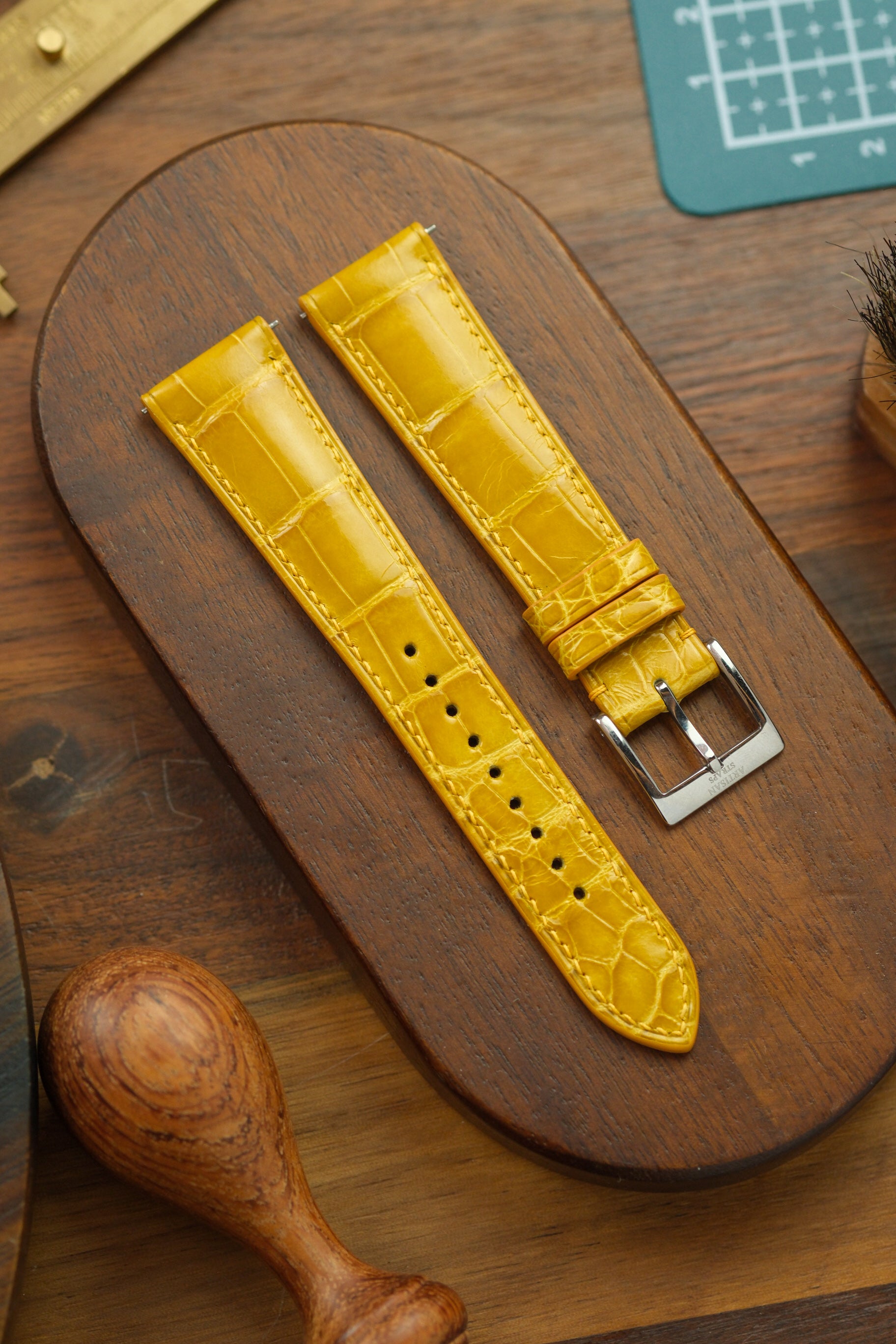 Chrysanthemum Yellow Glazed Alligator (Padded) Leather Strap