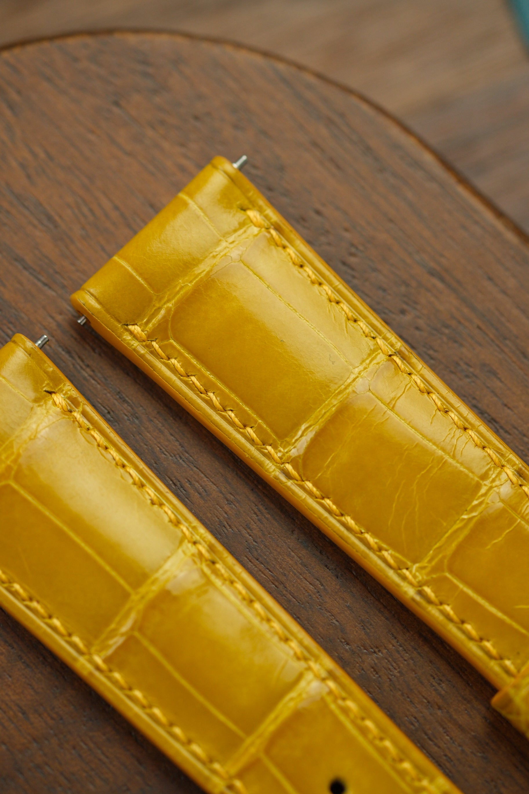 Chrysanthemum Yellow Glazed Alligator (Padded) Leather Strap