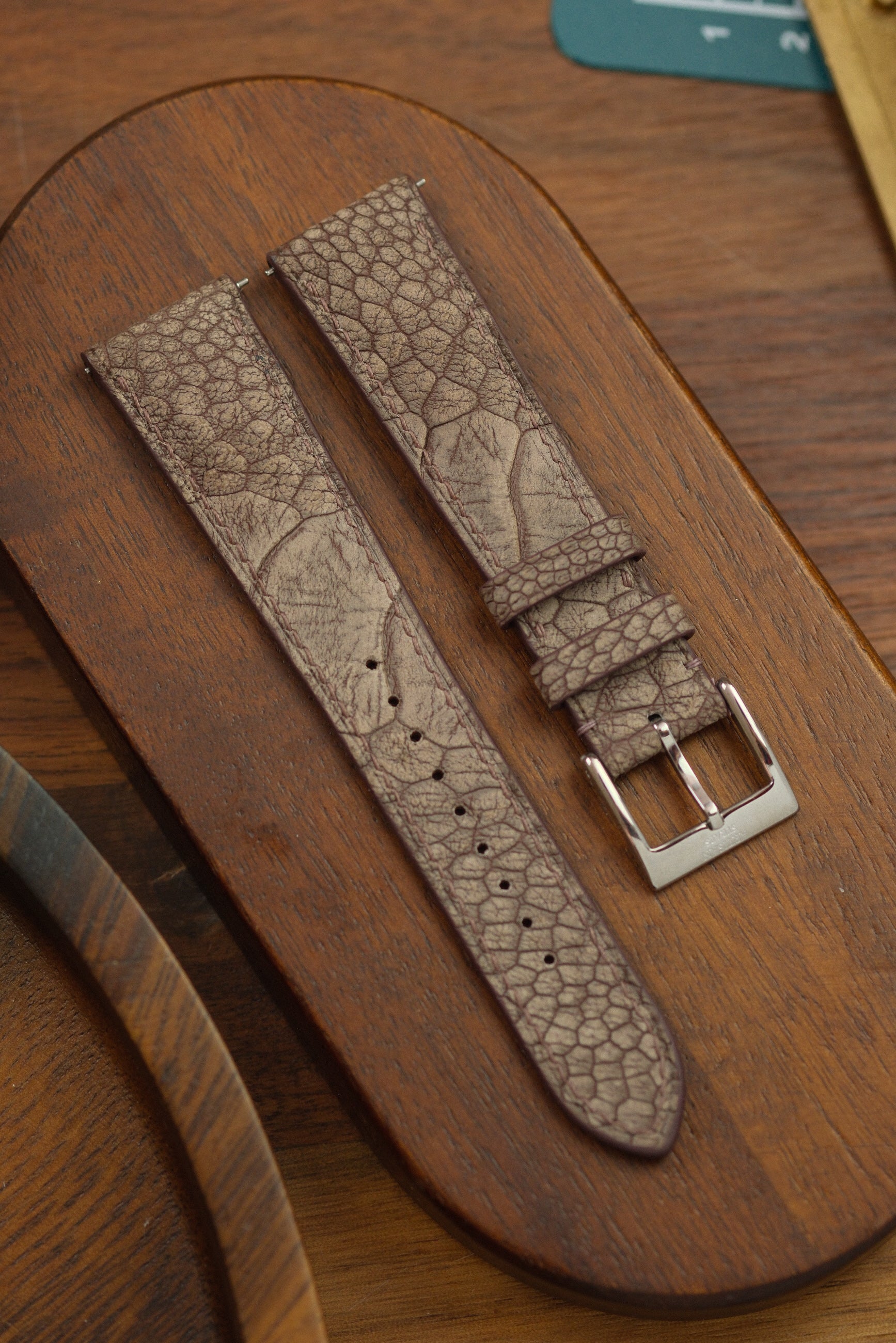 Dark Brown Nubuck Ostrich Leg (Padded) Leather Strap