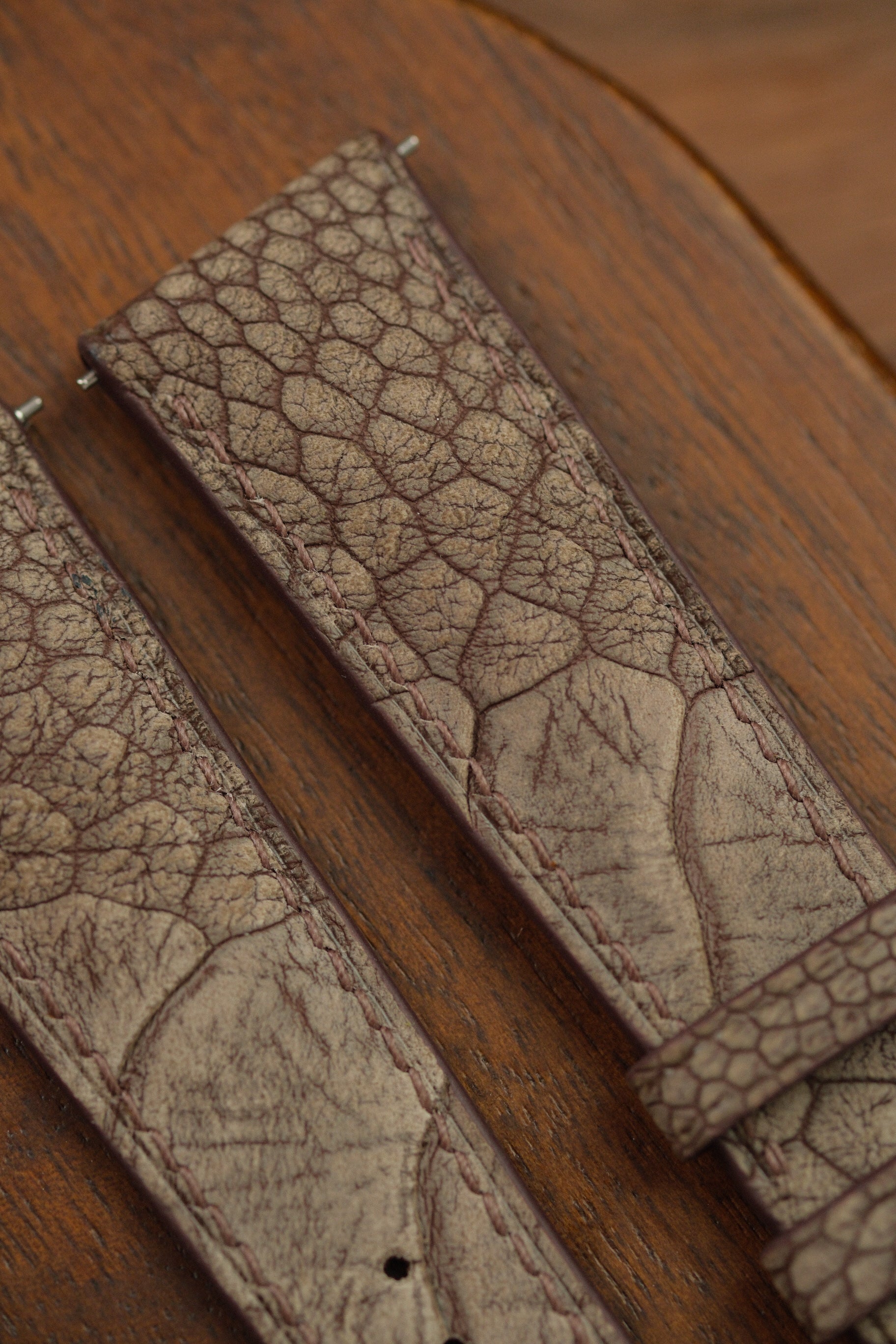 Dark Brown Nubuck Ostrich Leg (Padded) Leather Strap