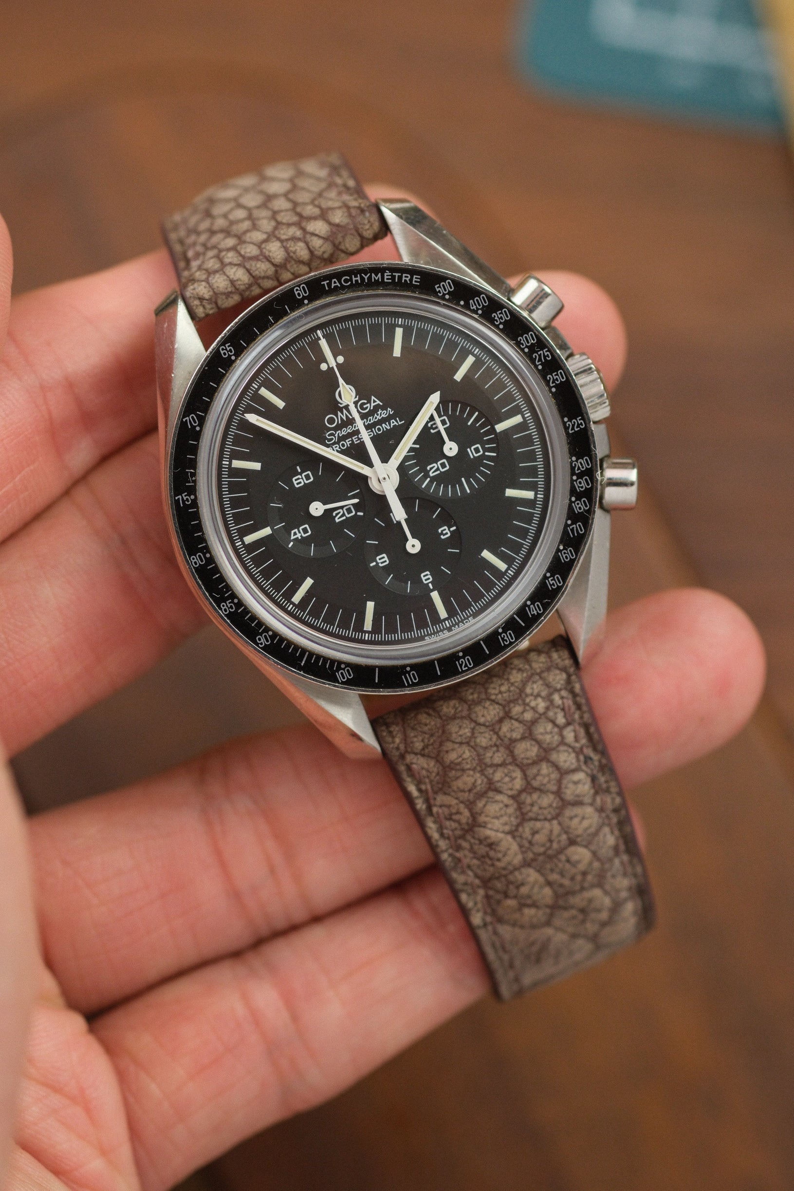 Dark Brown Nubuck Ostrich Leg (Padded) Leather Strap