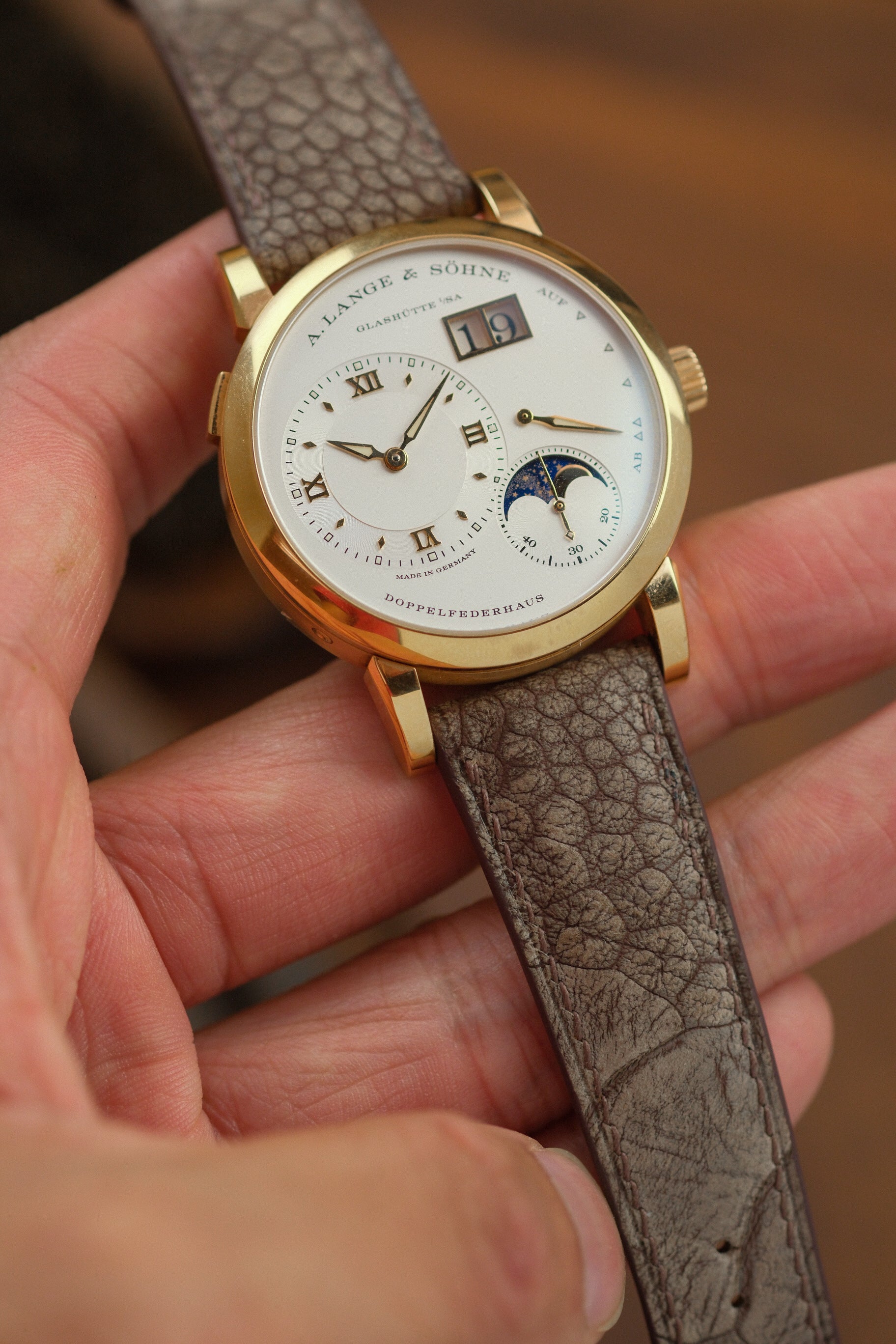 Dark Brown Nubuck Ostrich Leg (Padded) Leather Strap