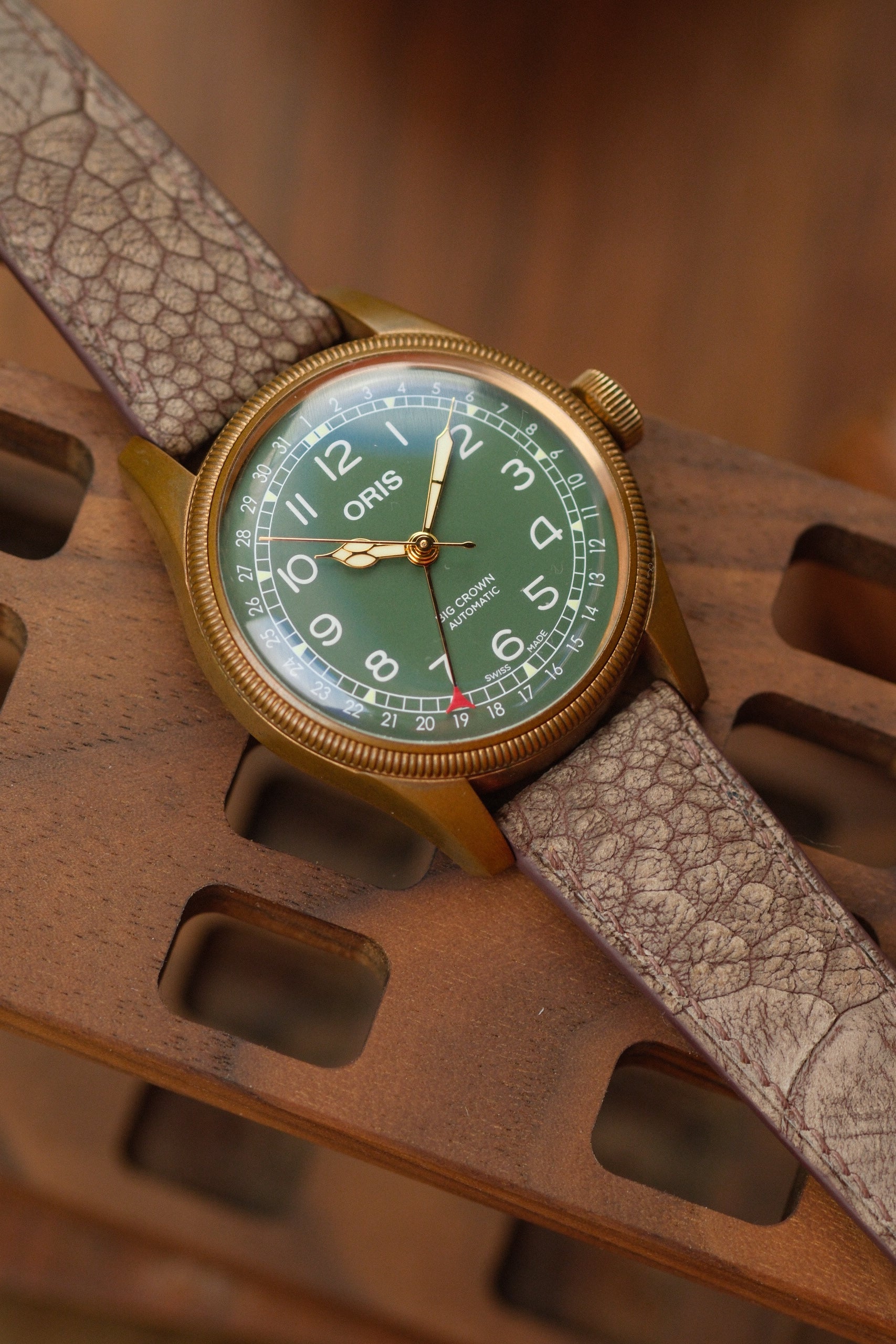 Dark Brown Nubuck Ostrich Leg (Padded) Leather Strap