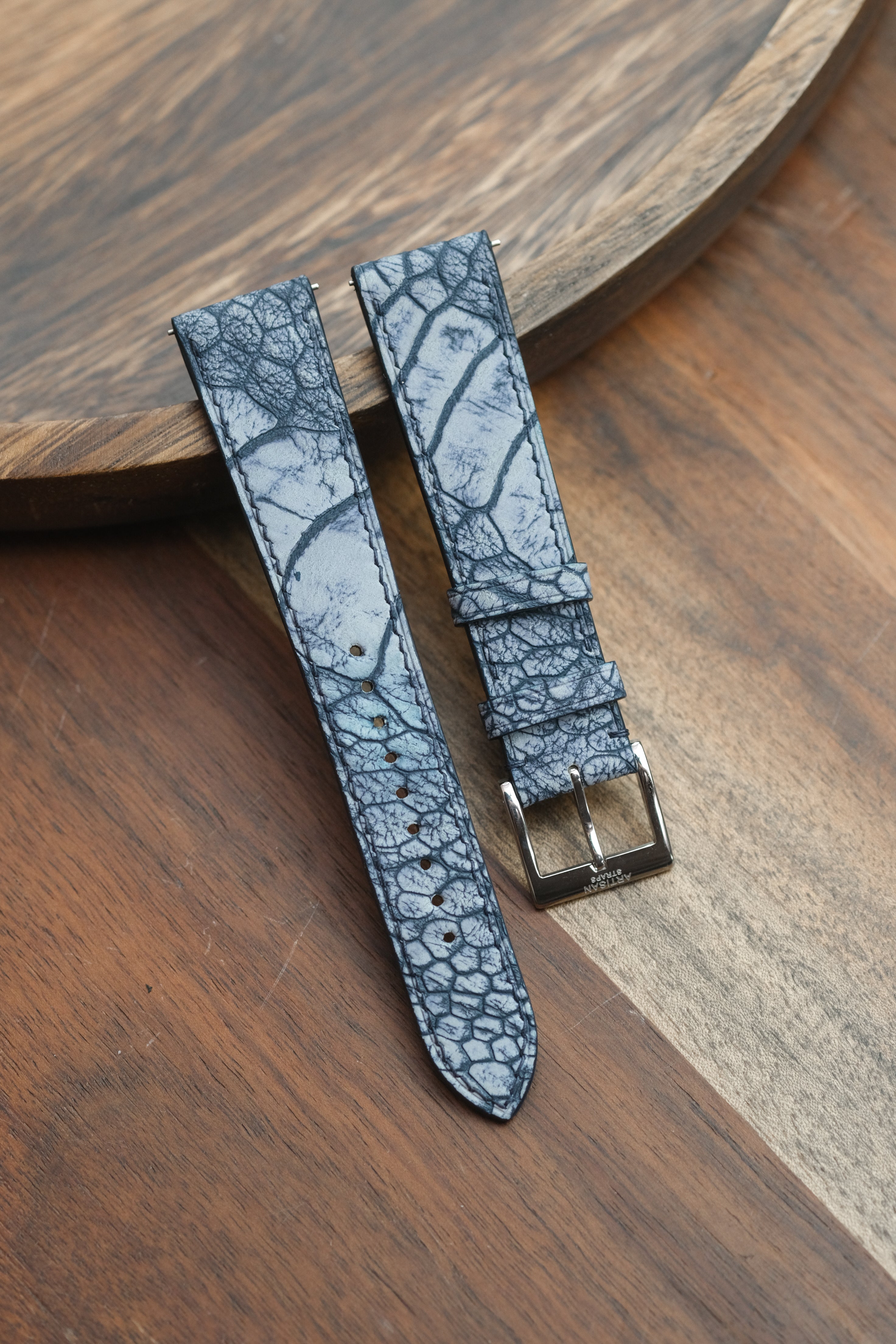 Light Blue Nubuck Ostrich Leg Leather Strap - Artisan Straps