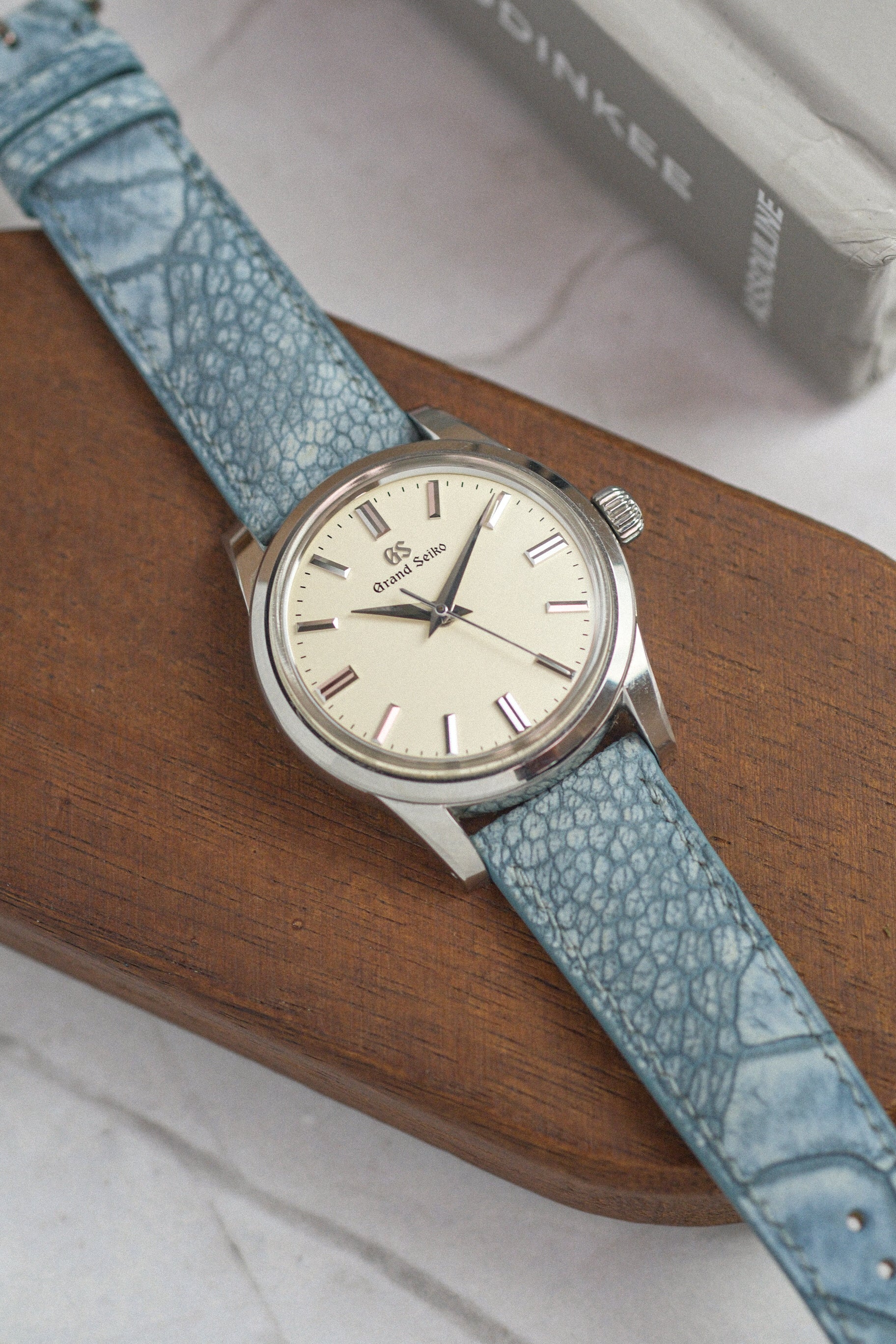 Light Blue Nubuck Ostrich Leg (Padded) Leather Strap