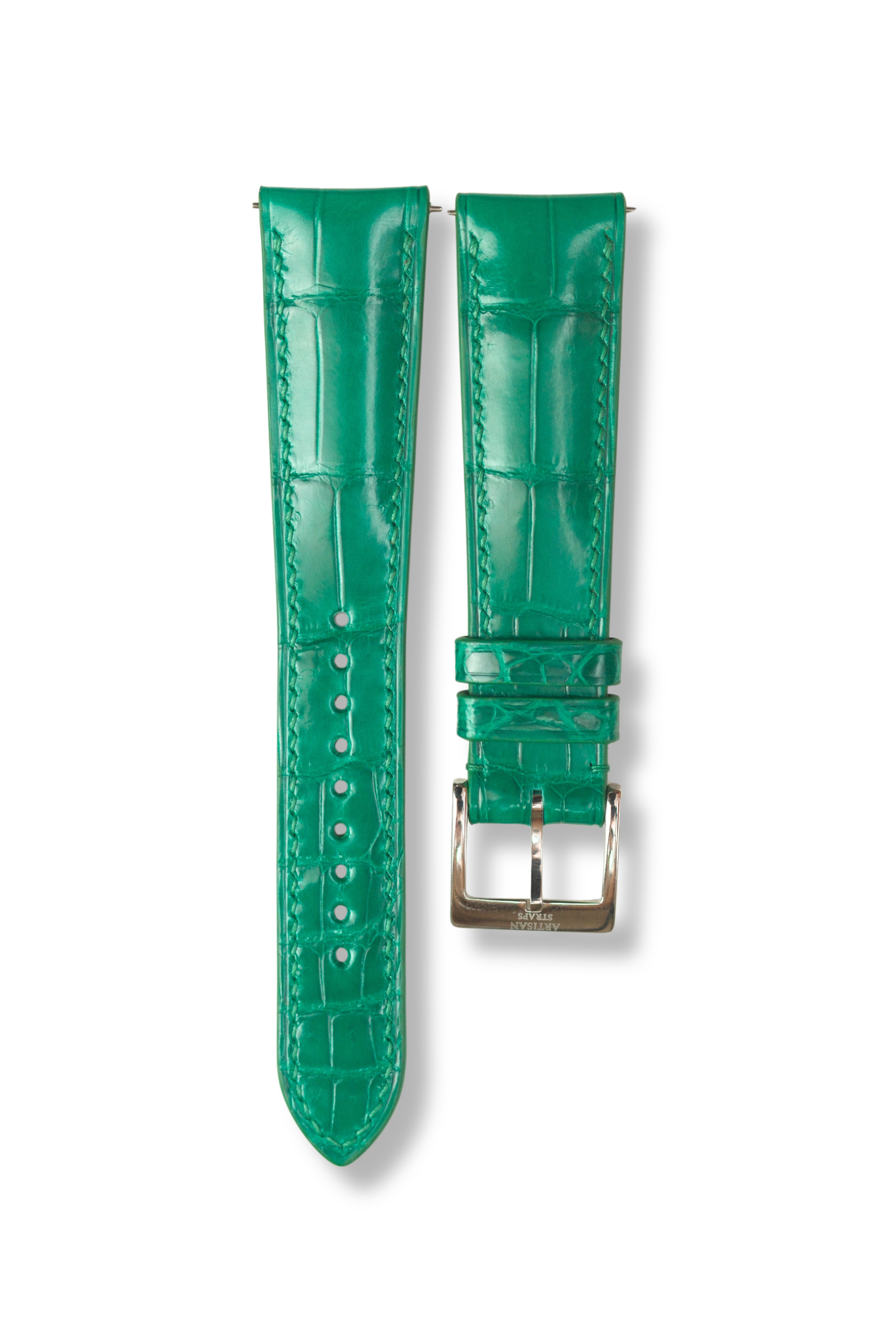 Emerald Green Glazed Crocodile (Padded) Leather Strap (Made-to-Order) - Artisan Straps