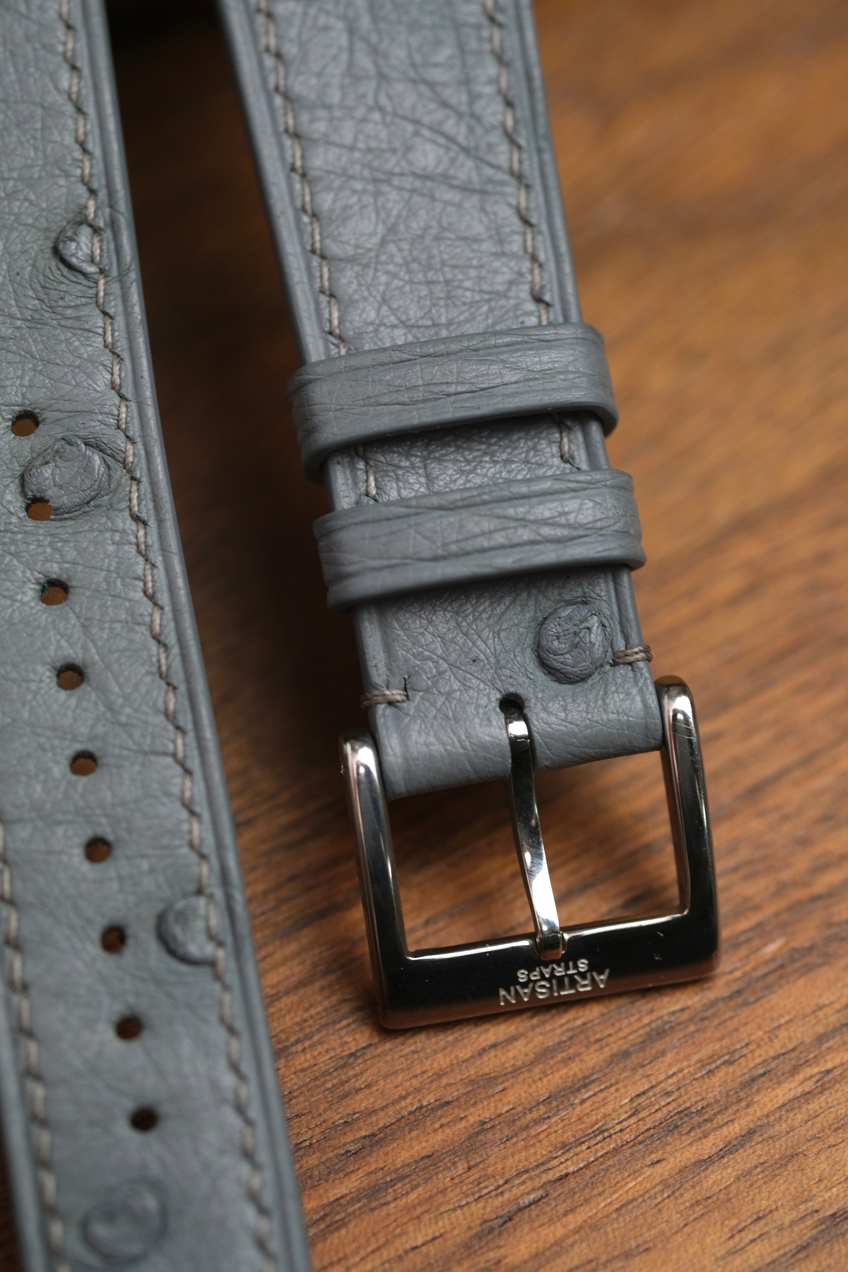 Grey Ostrich Belly Leather Strap