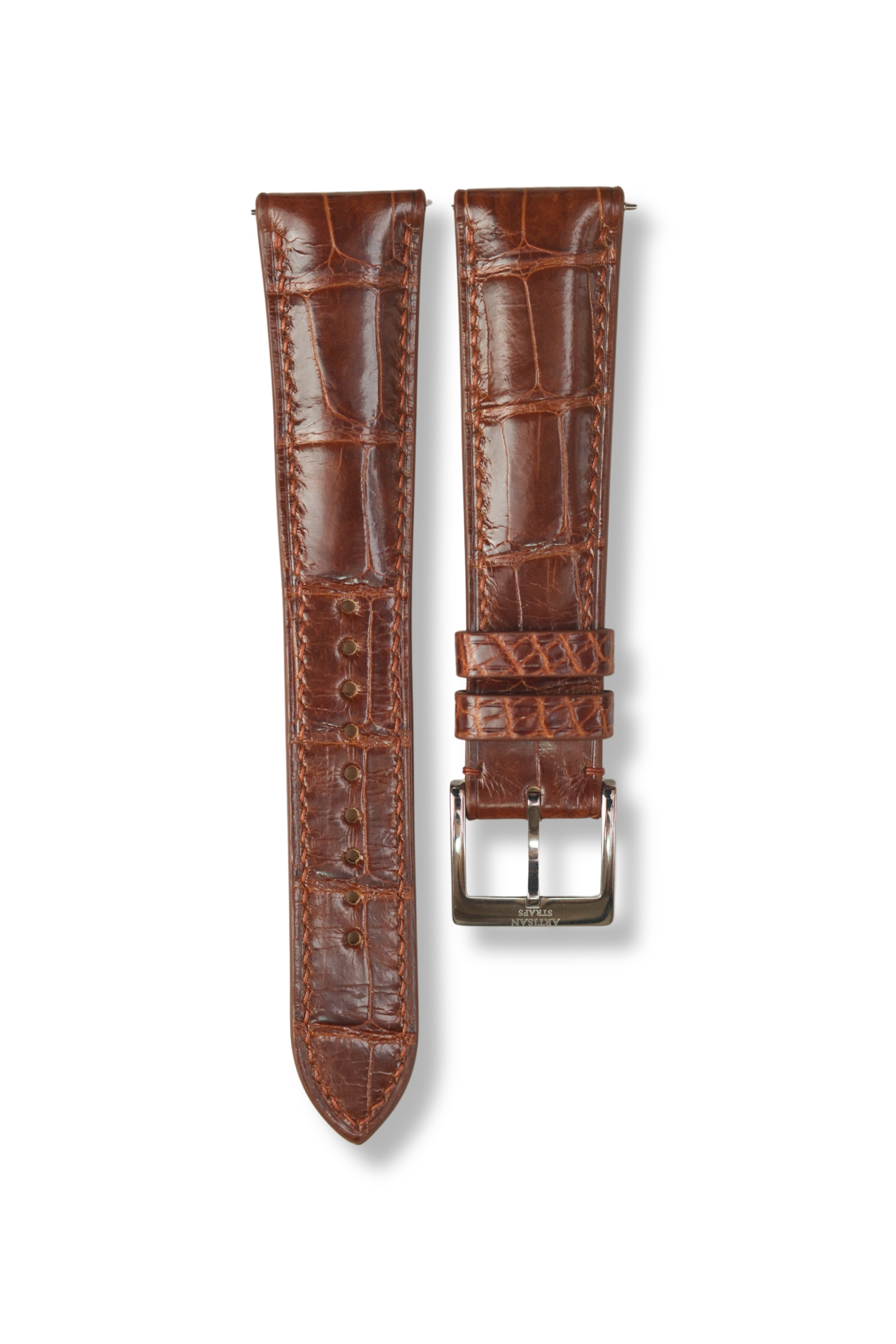 Chestnut Brown Glazed Alligator (Padded) Leather Strap (Made-to-Order) - Artisan Straps