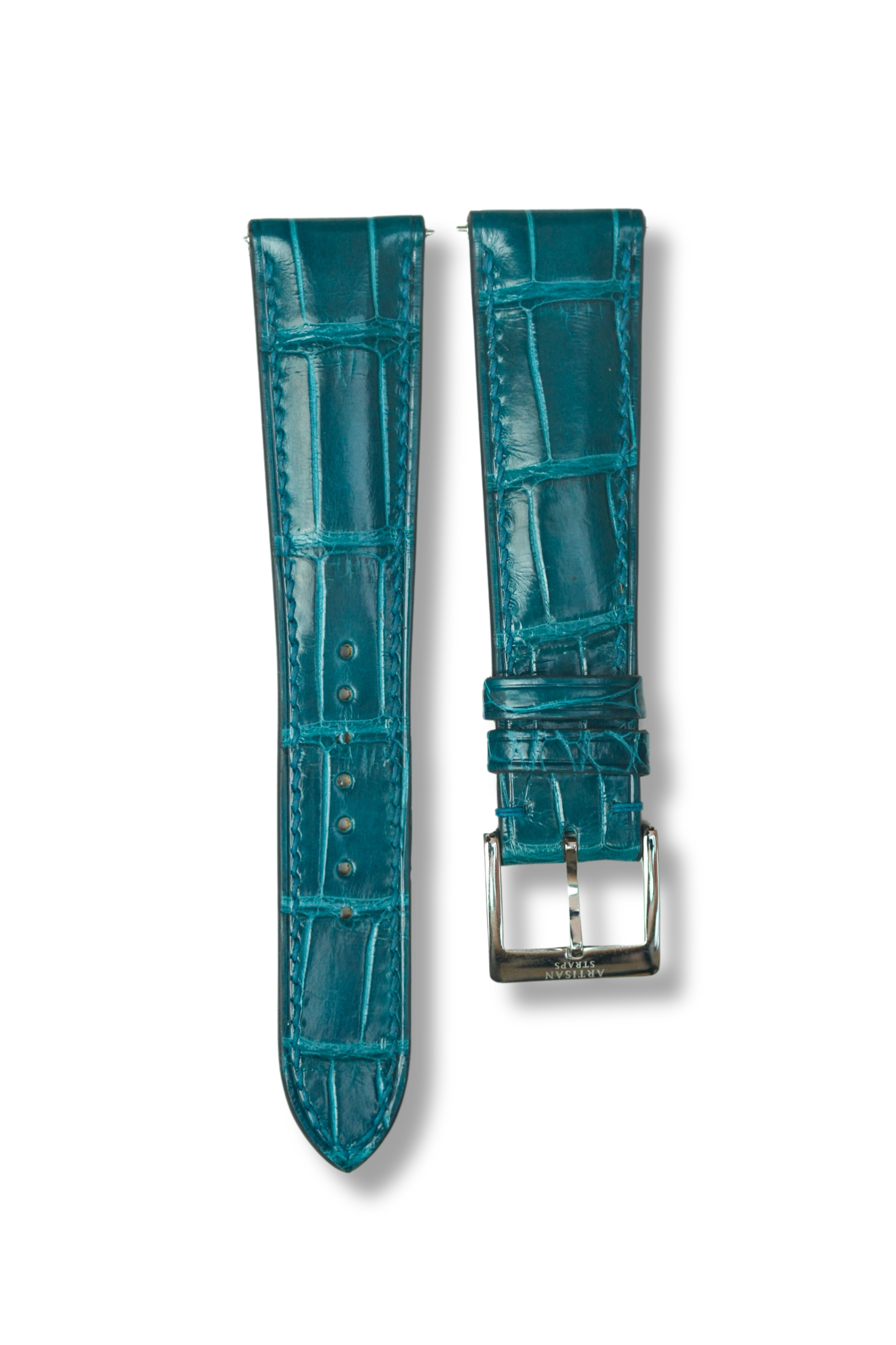 [NUEVO] Correa de piel de caimán esmaltada en azul pavo real (acolchada)