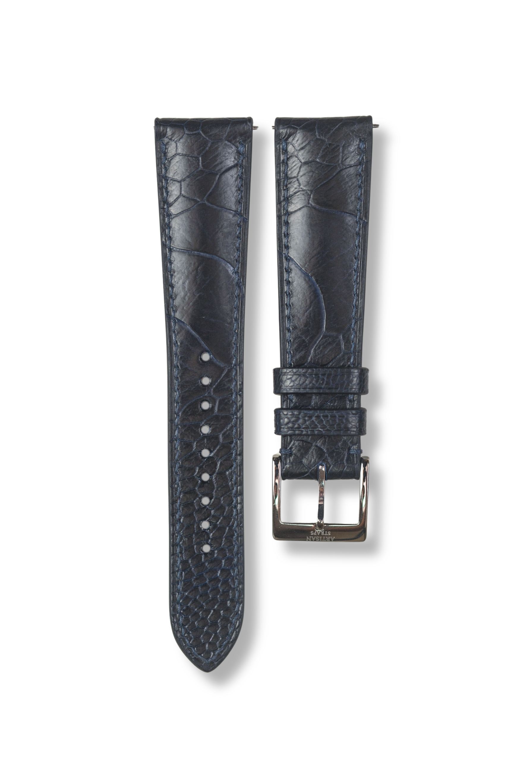 Navy Glazed Ostrich Leg (Padded) Leather Strap