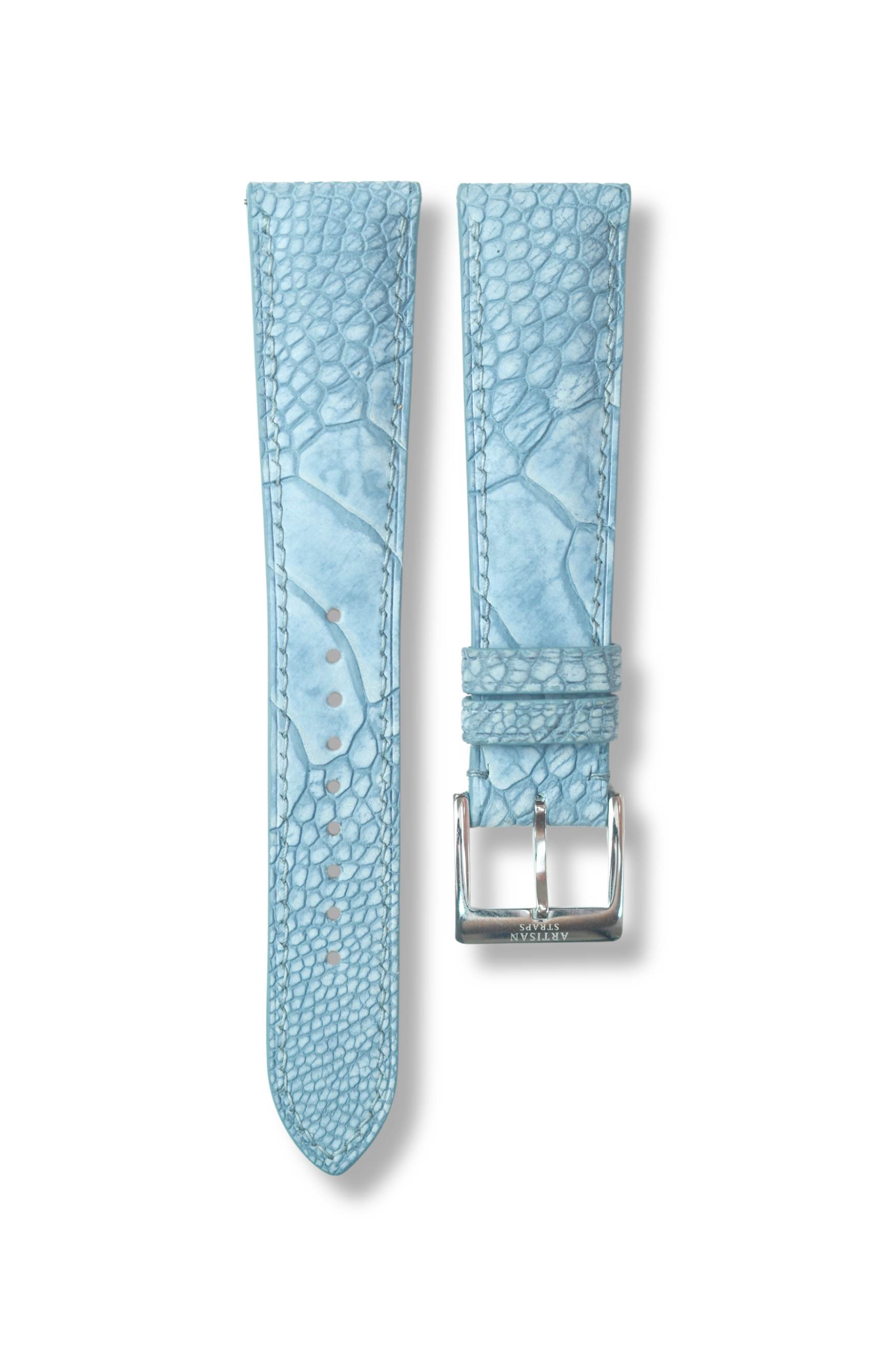 Light Blue Nubuck Ostrich Leg (Padded) Leather Strap