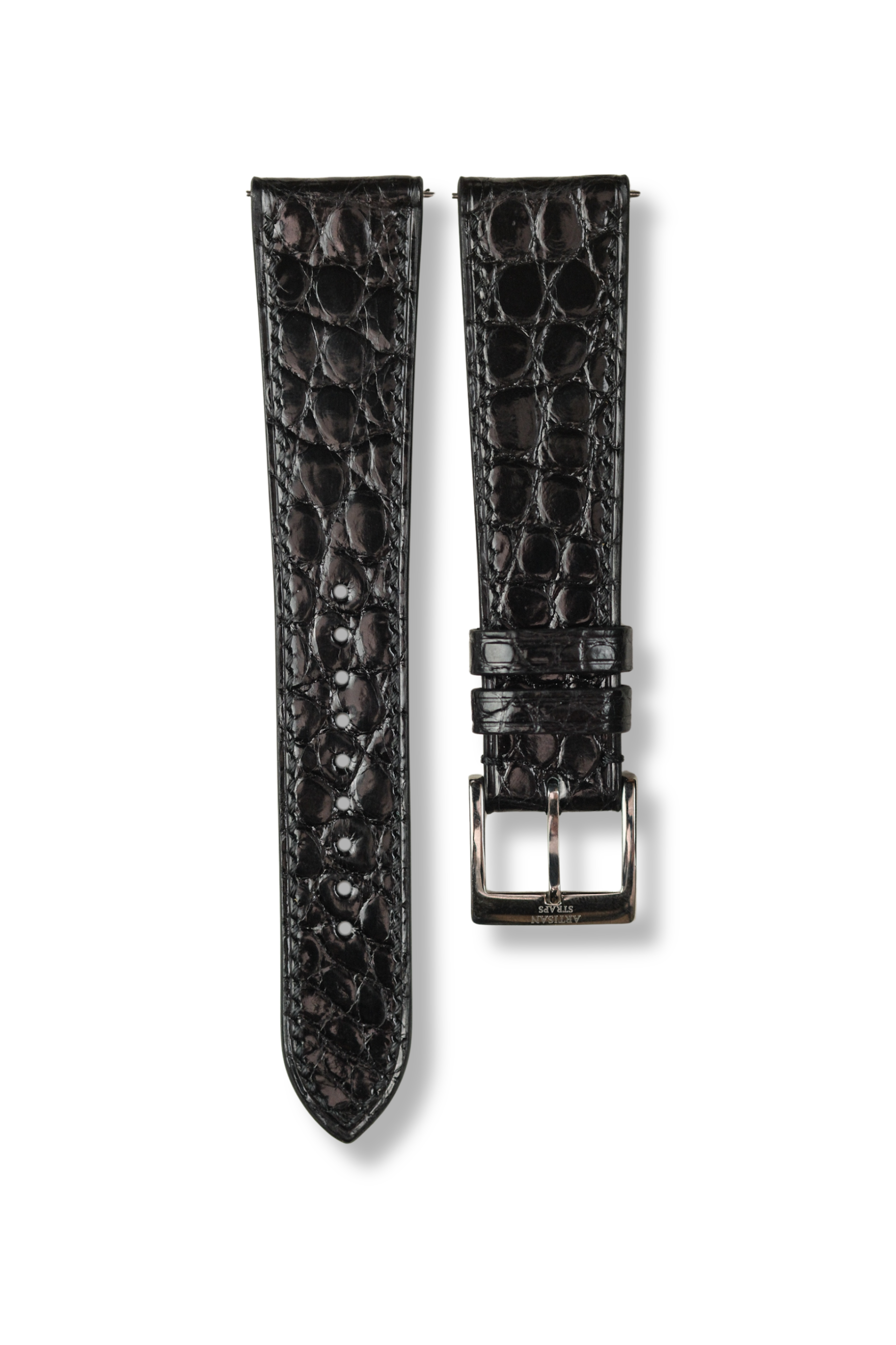 Black Glazed Alligator Flank Leather Strap