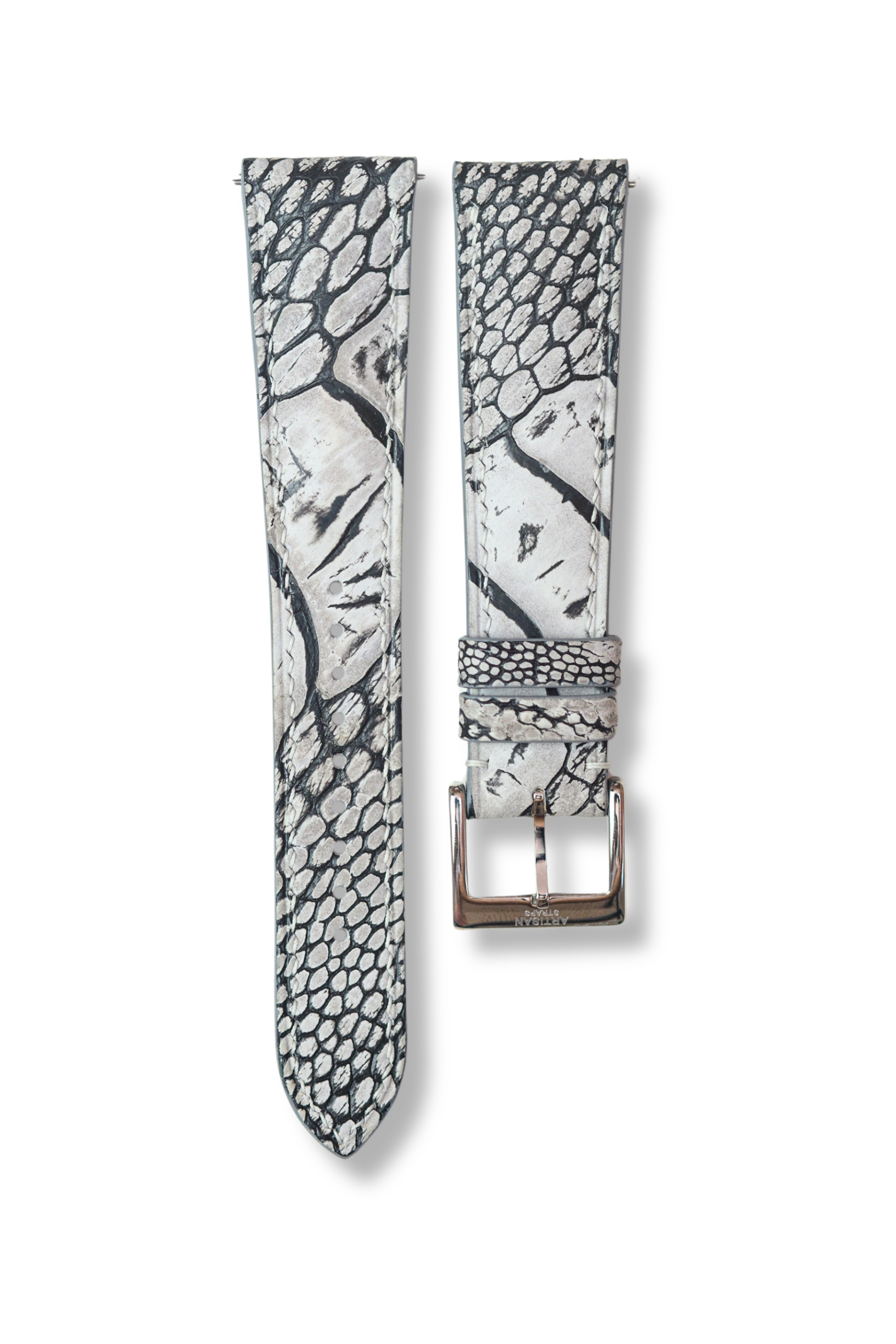 [NEW] Grey & Black Nubuck Ostrich Leg (Padded) Leather Strap