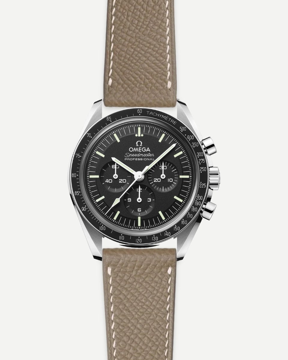 Omega Speedmaster on a Taupe Epsom strap in Strap Studio