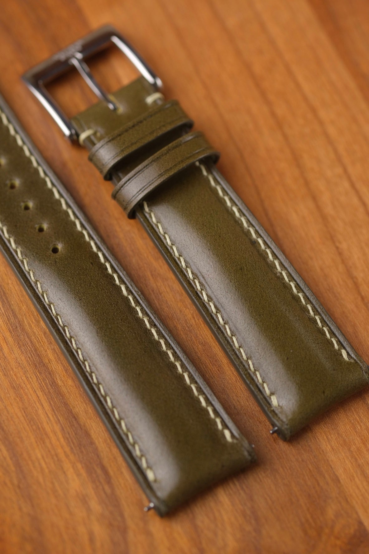 Olive Green Shinki Shell Cordovan (Padded) Leather Strap - Artisan Straps