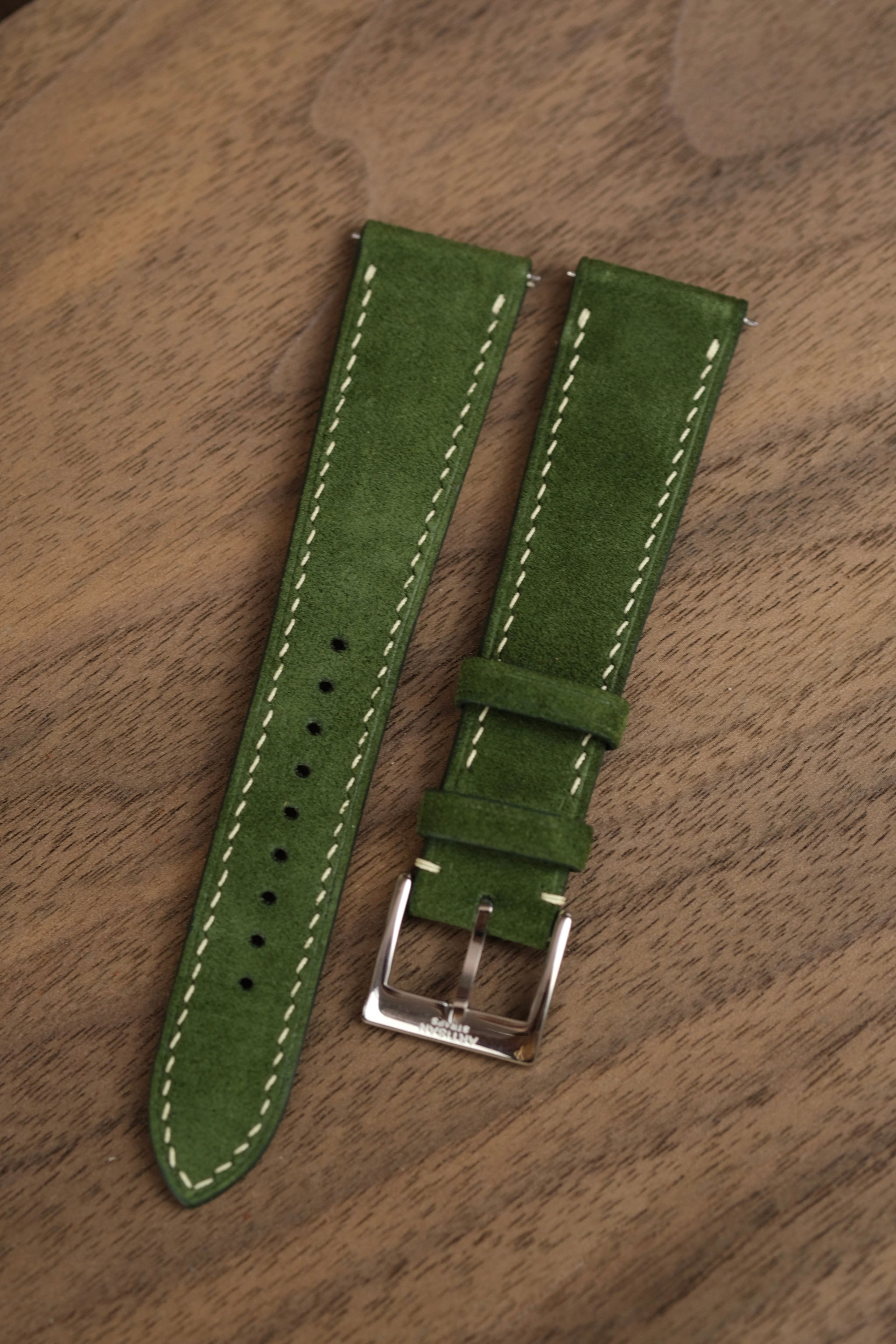 Forest Green Suede Leather Strap - Artisan Straps