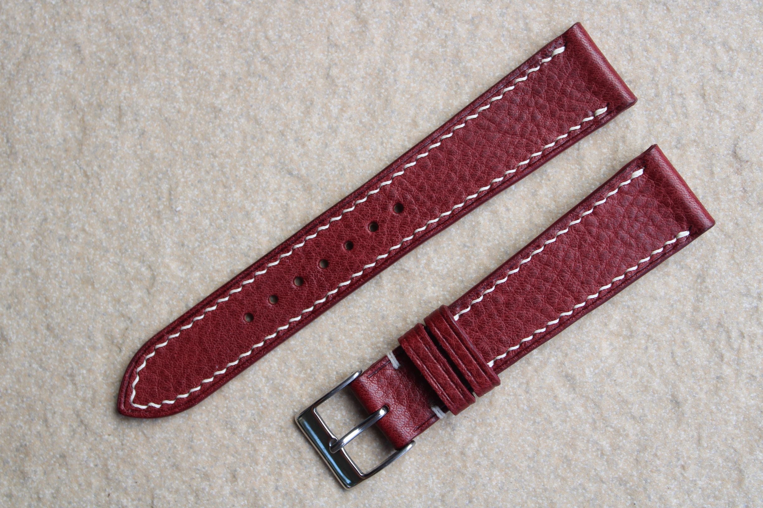Italian Calf (Minerva Box) Leather Strap in Burgundy - Artisan Straps