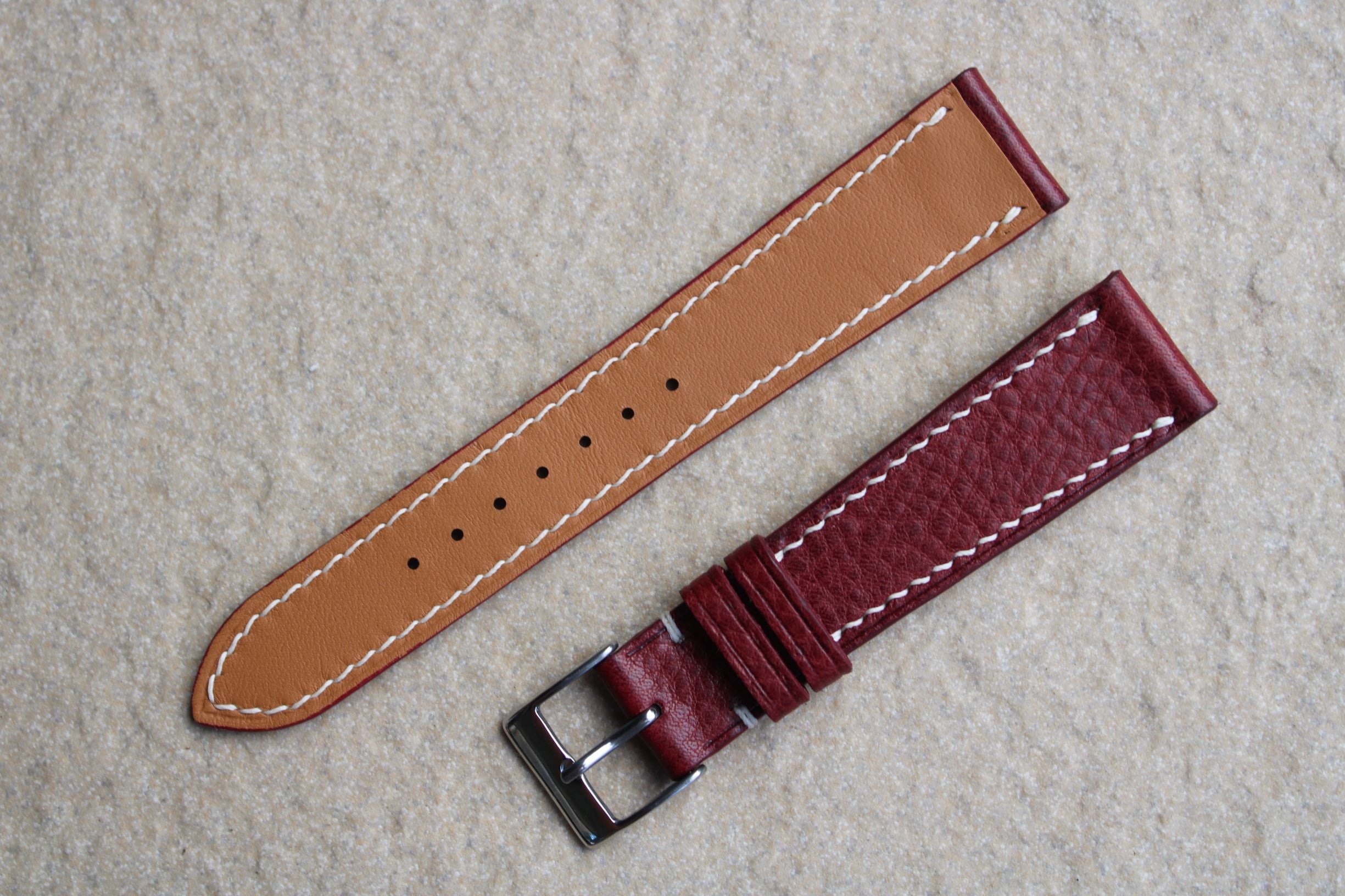 Italian Calf (Minerva Box) Leather Strap in Burgundy - Artisan Straps