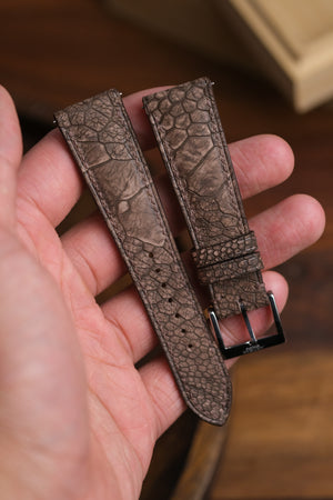 Dark Brown Nubuck Ostrich Leg (Padded) Leather Strap - Artisan Straps
