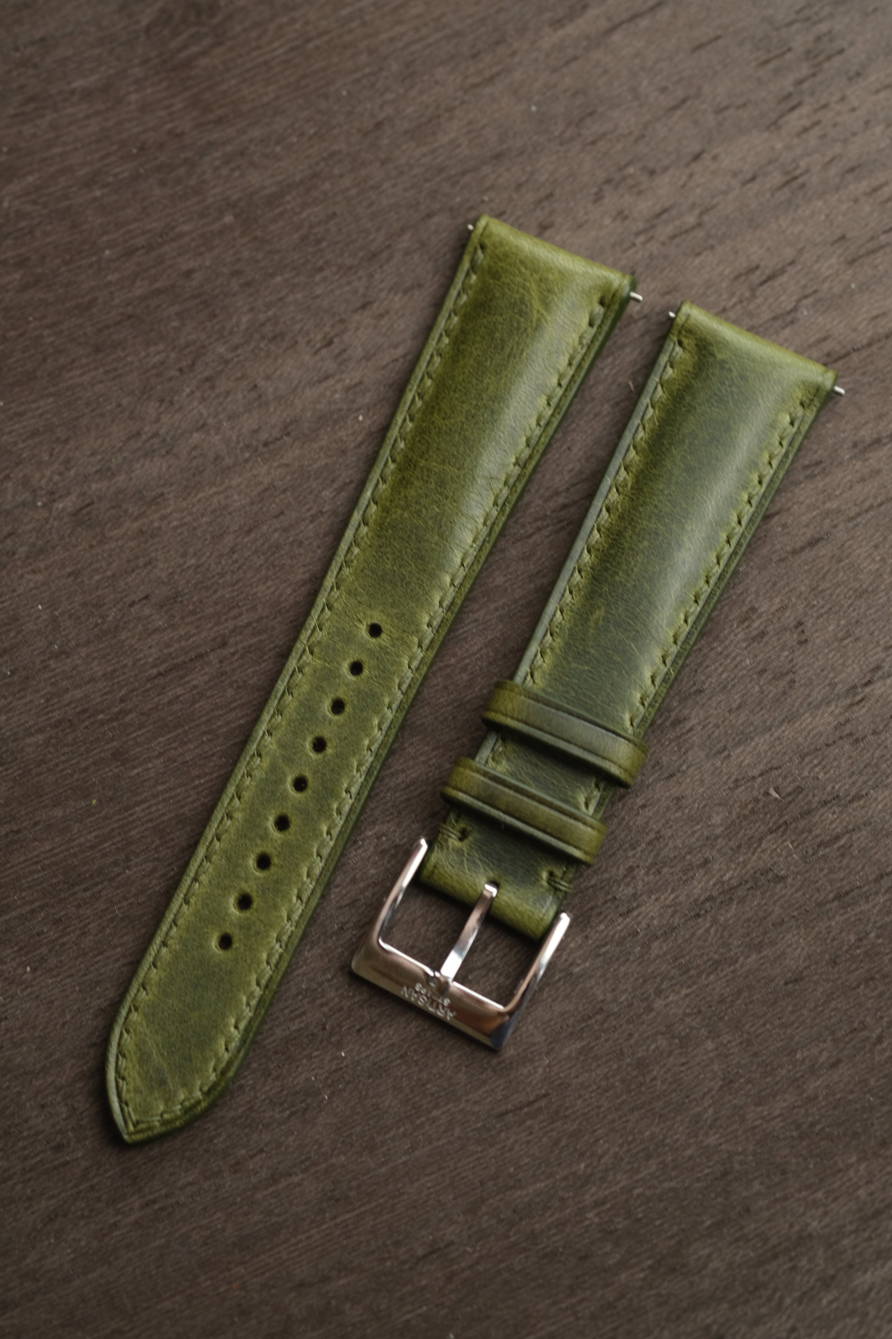 Olive Waxy (Padded) Leather Strap - Artisan Straps