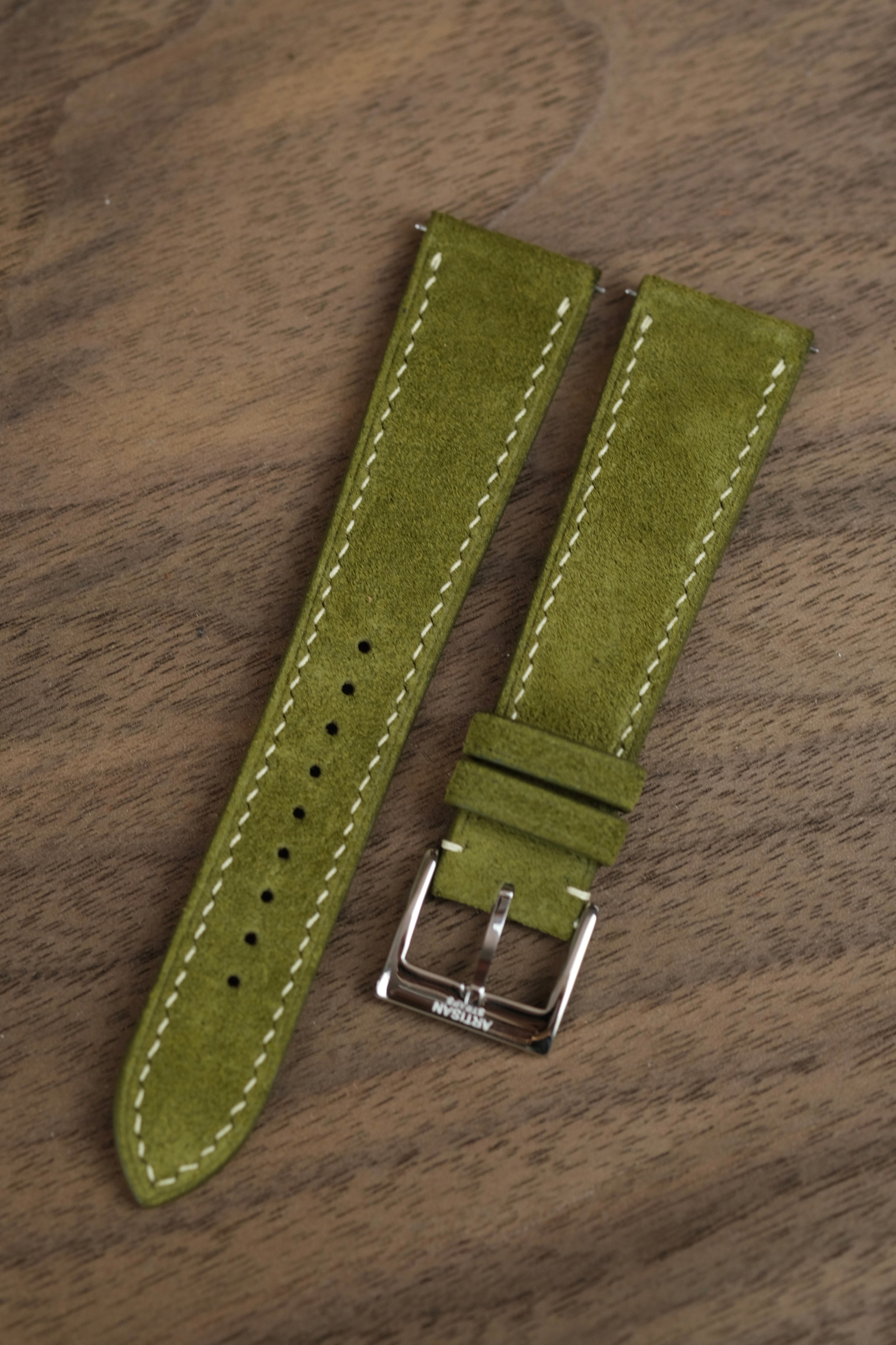 Moss Green Rugged Suede Leather Strap - Artisan Straps