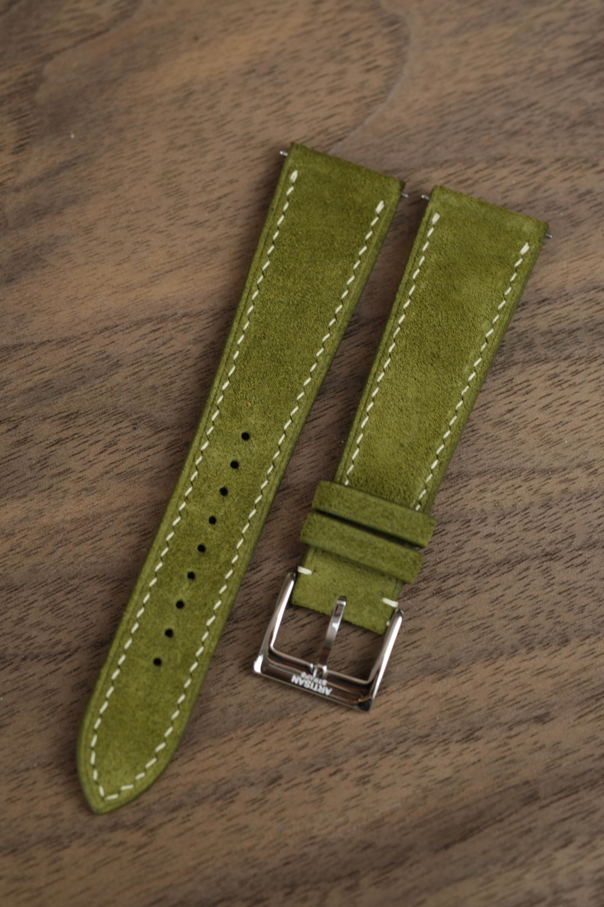 Moss Green Rugged Suede Leather Strap - Artisan Straps