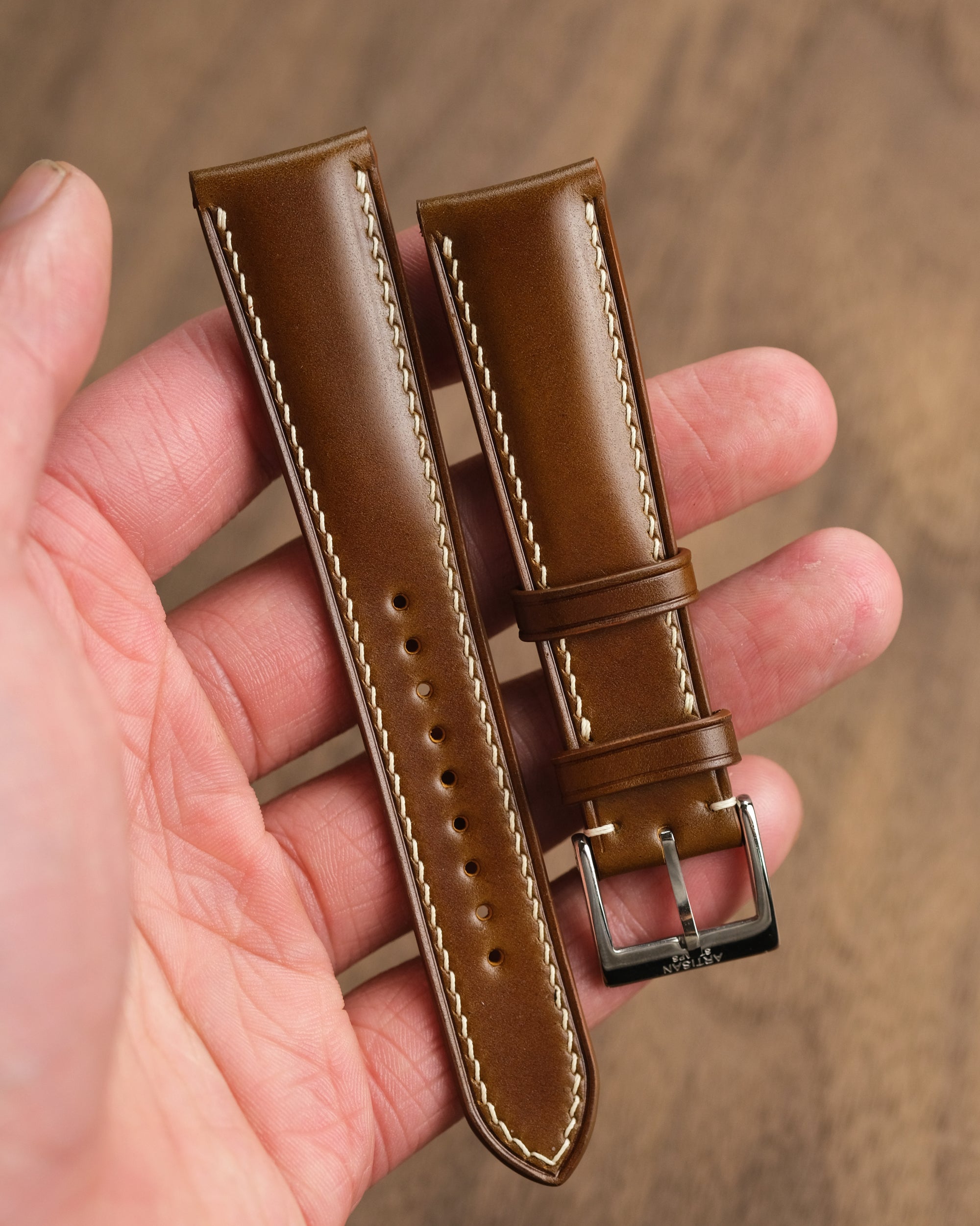 Cognac Shinki Shell Cordovan (Padded) Leather Strap - Artisan Straps