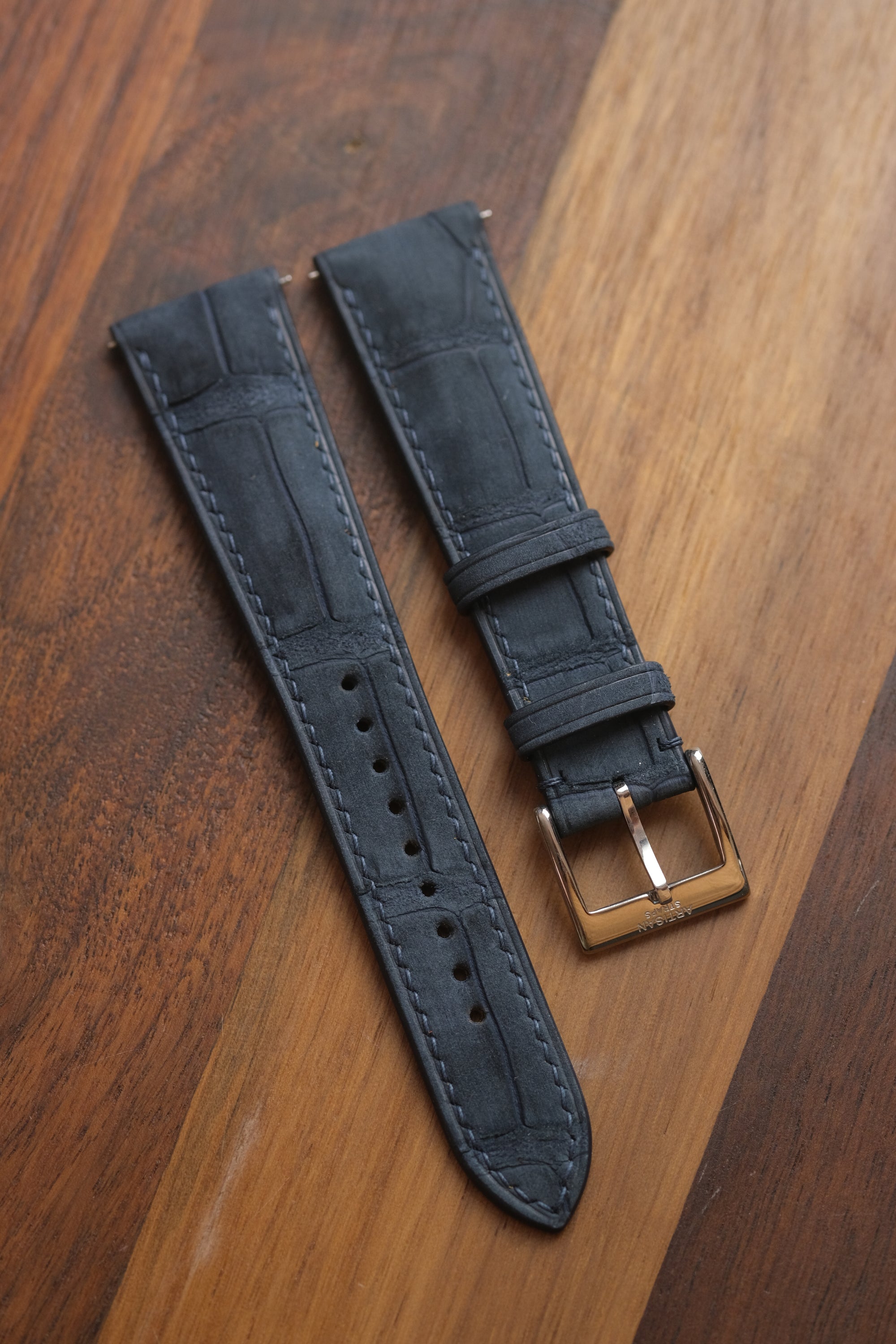 Navy Nubuck Alligator (Padded) Leather Strap - Artisan Straps