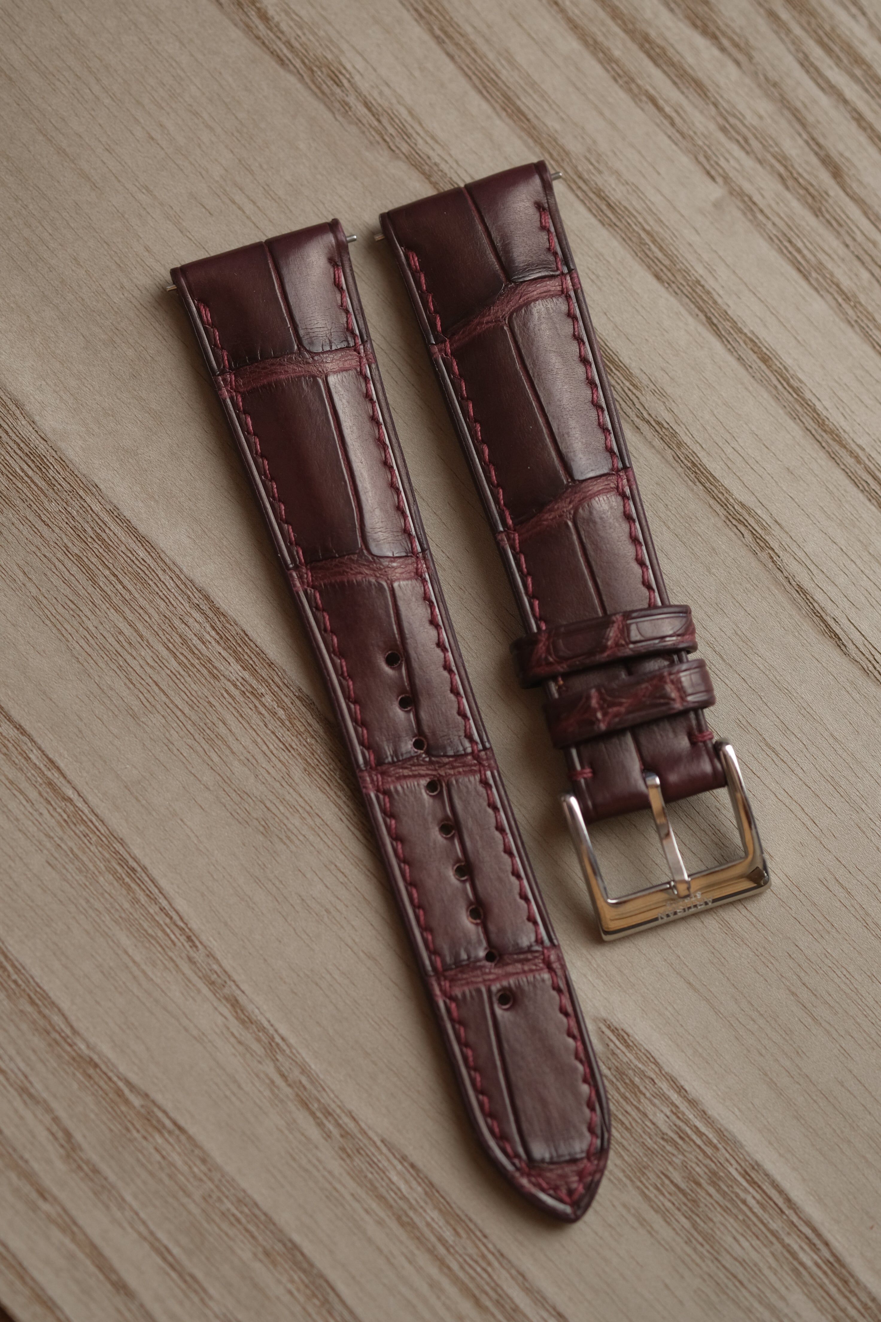Burgundy Alligator (Padded) Leather Strap - Artisan Straps