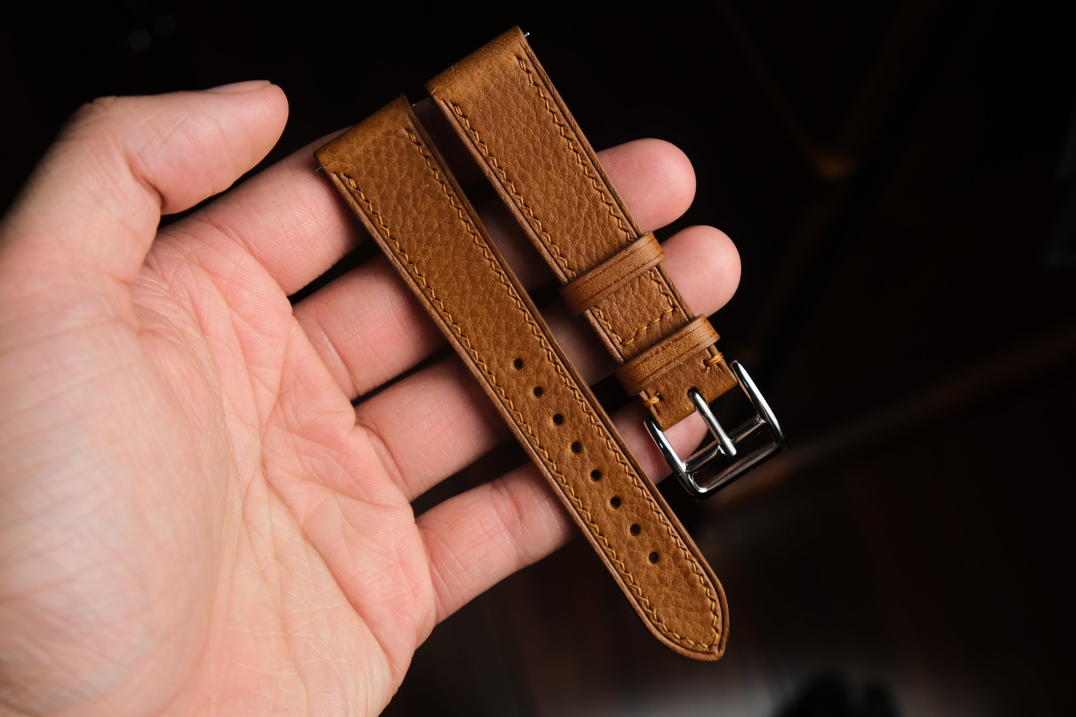 Pebbled Italian Calf Leather (Minerva Box) in Whiskey - Artisan Straps