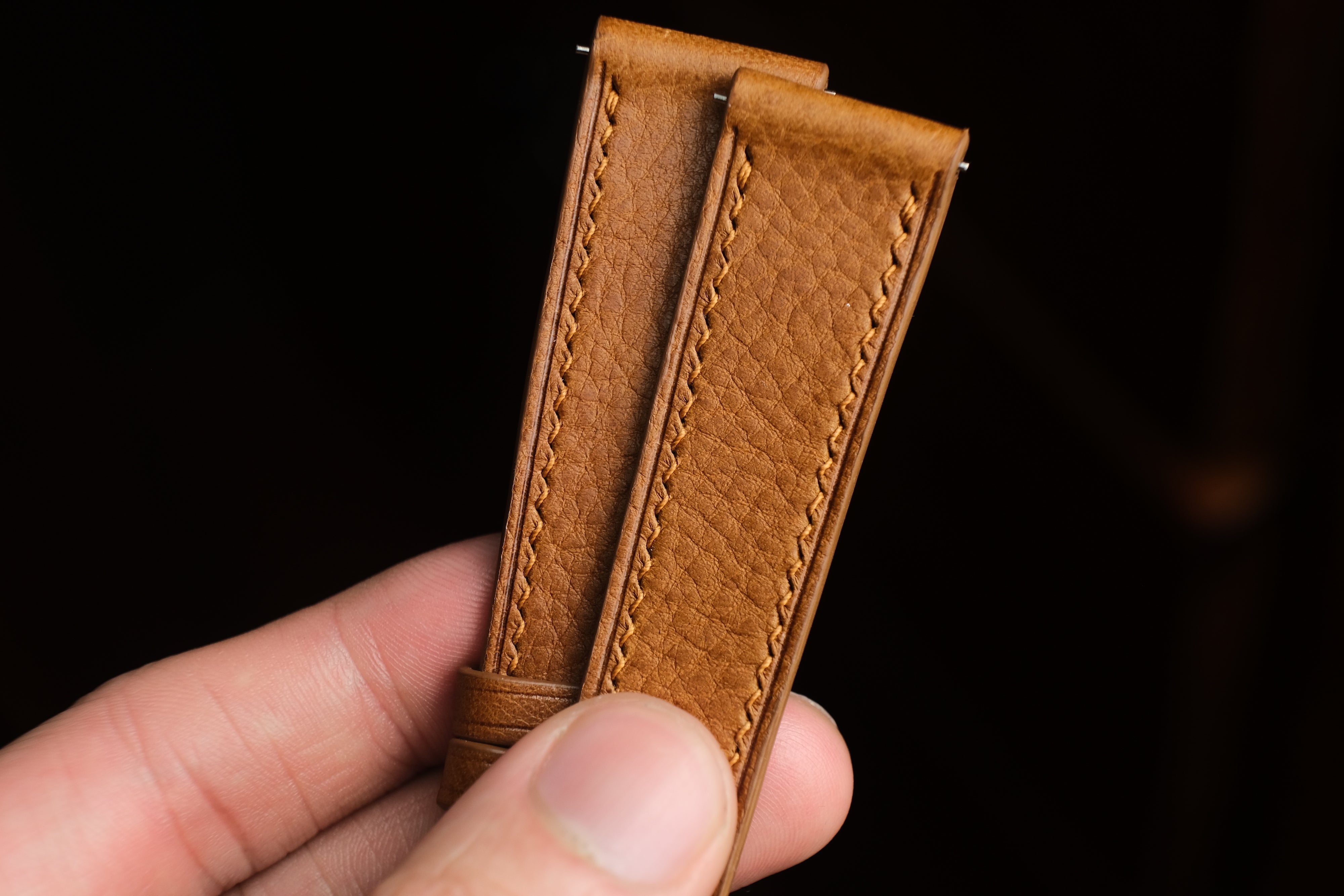 Pebbled Italian Calf Leather (Minerva Box) in Whiskey - Artisan Straps