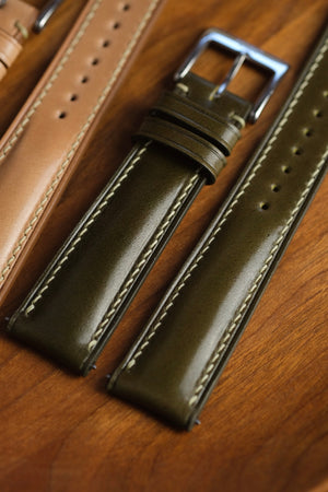 Olive Green Shinki Shell Cordovan (Padded) Leather Strap - Artisan Straps
