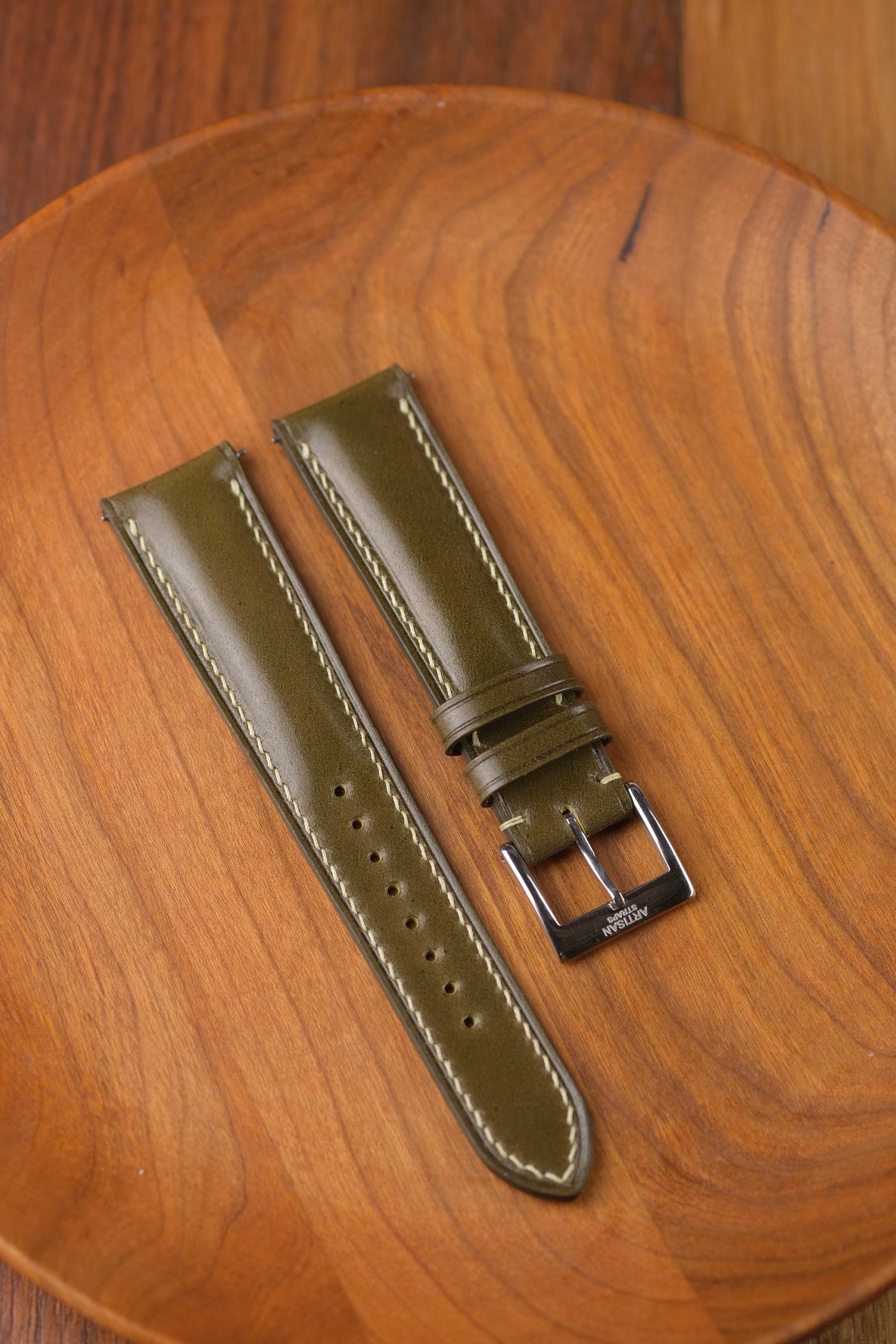 Olive Green Shinki Shell Cordovan (Padded) Leather Strap - Artisan Straps