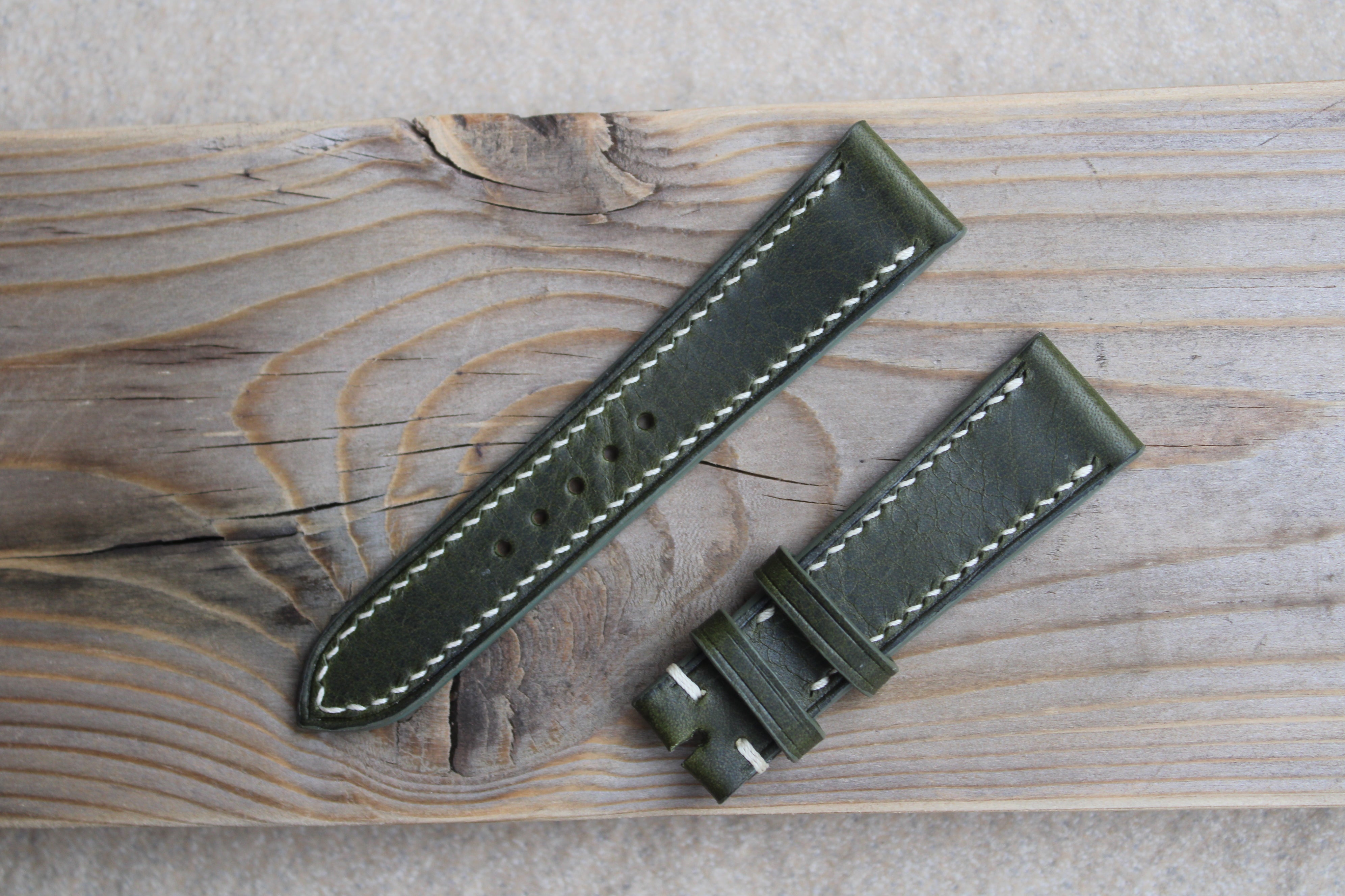 Italian Waxy Calf Leather Strap in Olive - Artisan Straps
