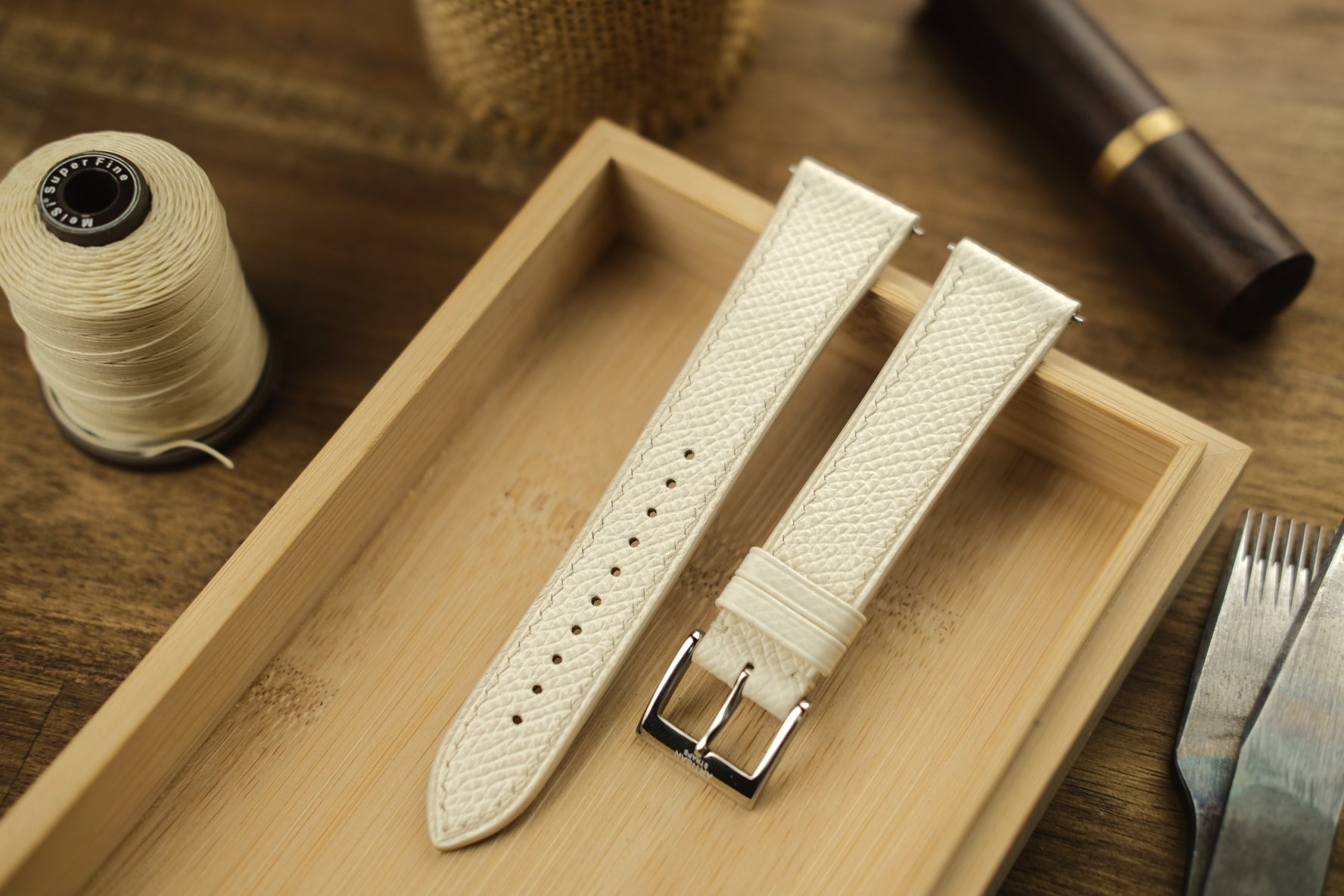 Epsom French Calf Leather Strap in Cream - Artisan Straps