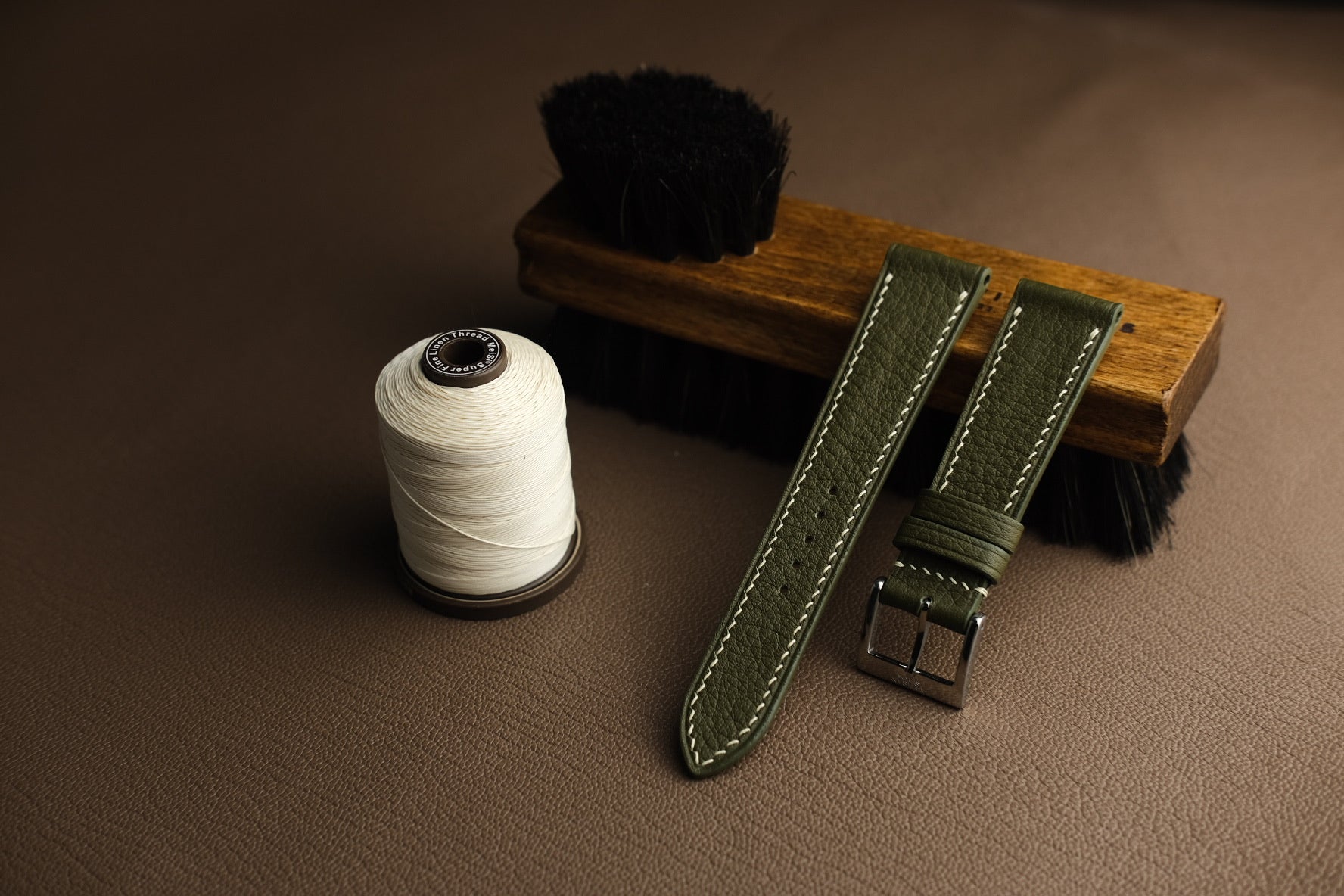 Negonda Shrunken Calf Leather Strap in Olive Green - Artisan Straps