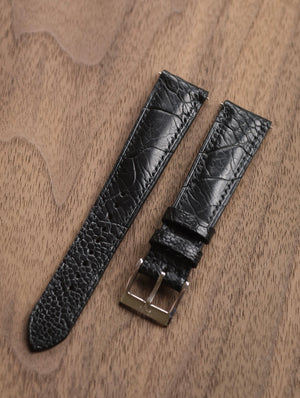 Glazed Black Ostrich Leg Leather Strap - Artisan Straps