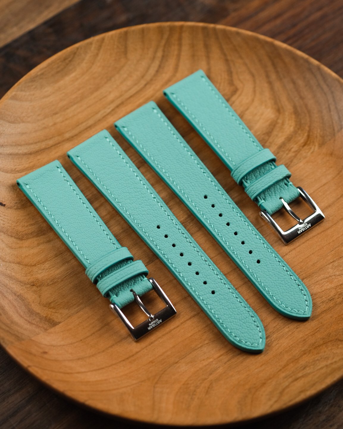 Chèvre (French Goat) Leather Strap in Teal Blue - Artisan Straps
