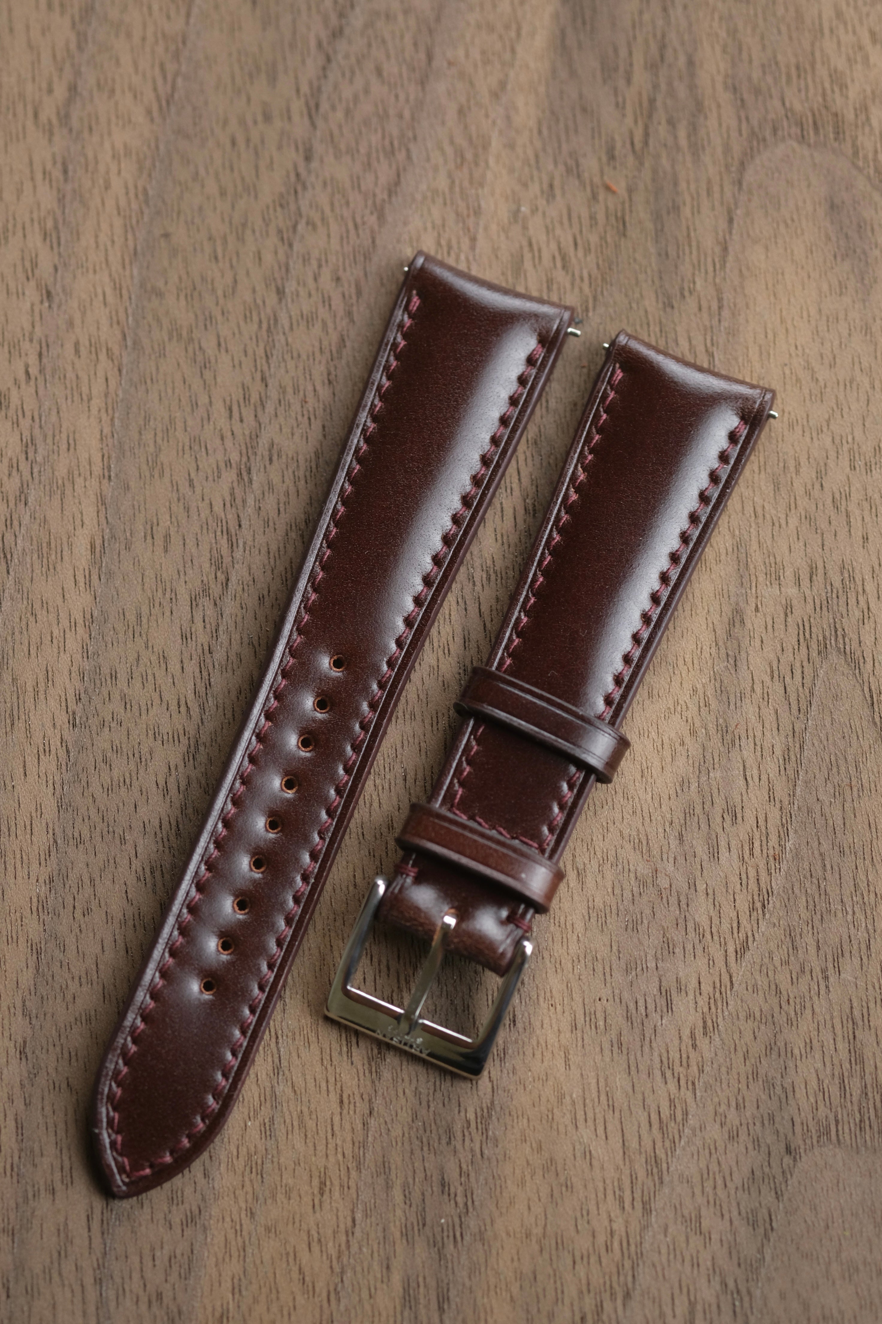 Burgundy Shell Cordovan (Padded) Leather Strap - Artisan Straps