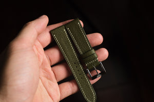 Negonda Shrunken Calf Leather Strap in Olive Green - Artisan Straps
