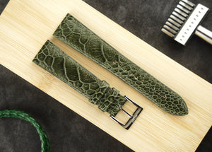 Ostrich Leg Leather Strap in Olive Green - Artisan Straps