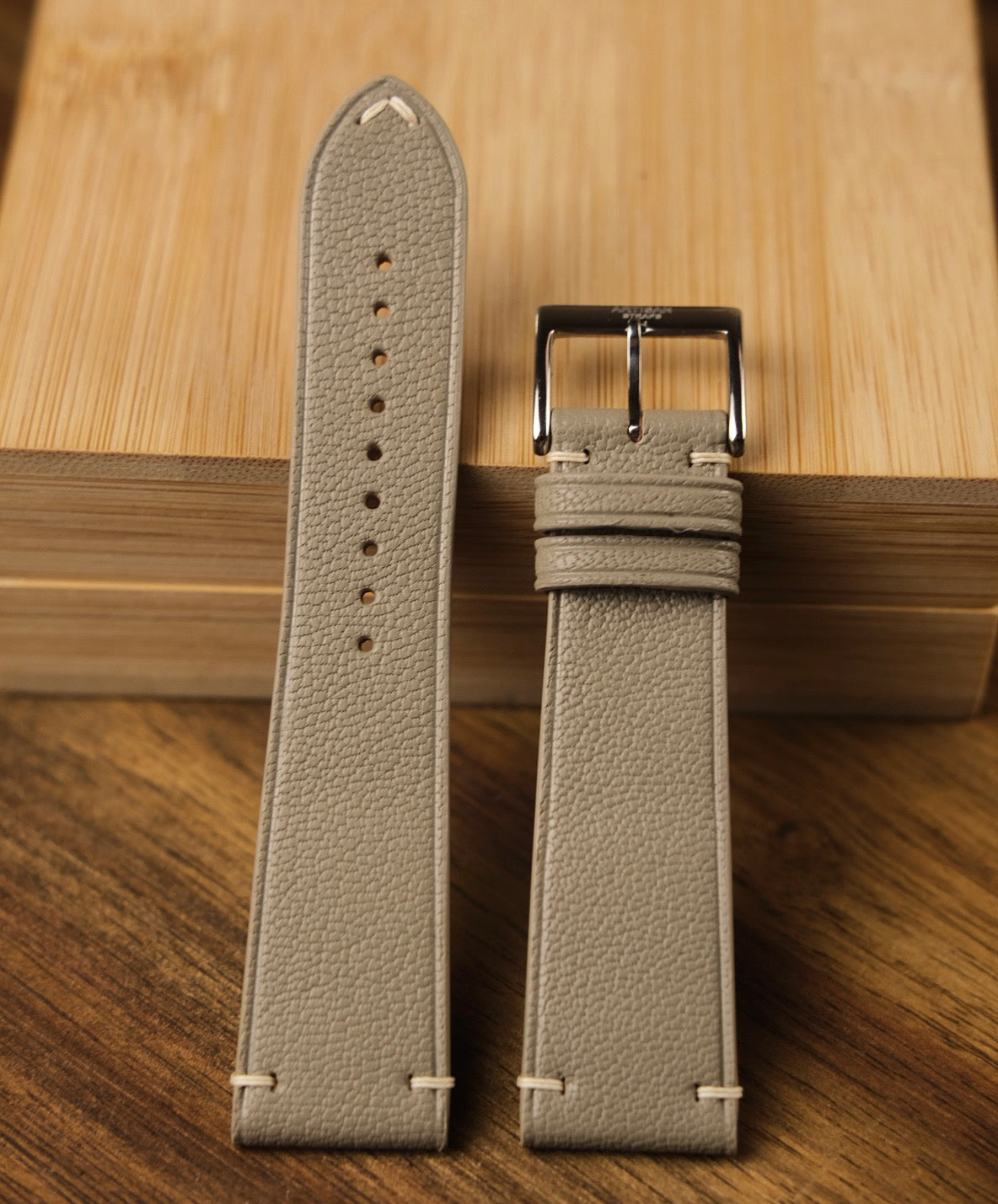 Chèvre (French Goat) Two-Stitch Leather Strap in Light Taupe - Artisan Straps
