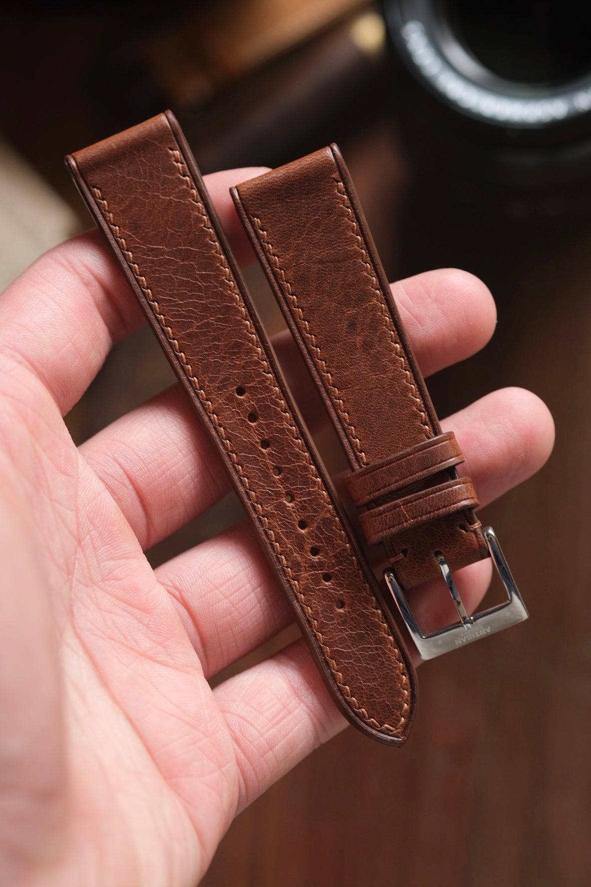 Walnut Brown Italian Waxy Leather Strap - Artisan Straps