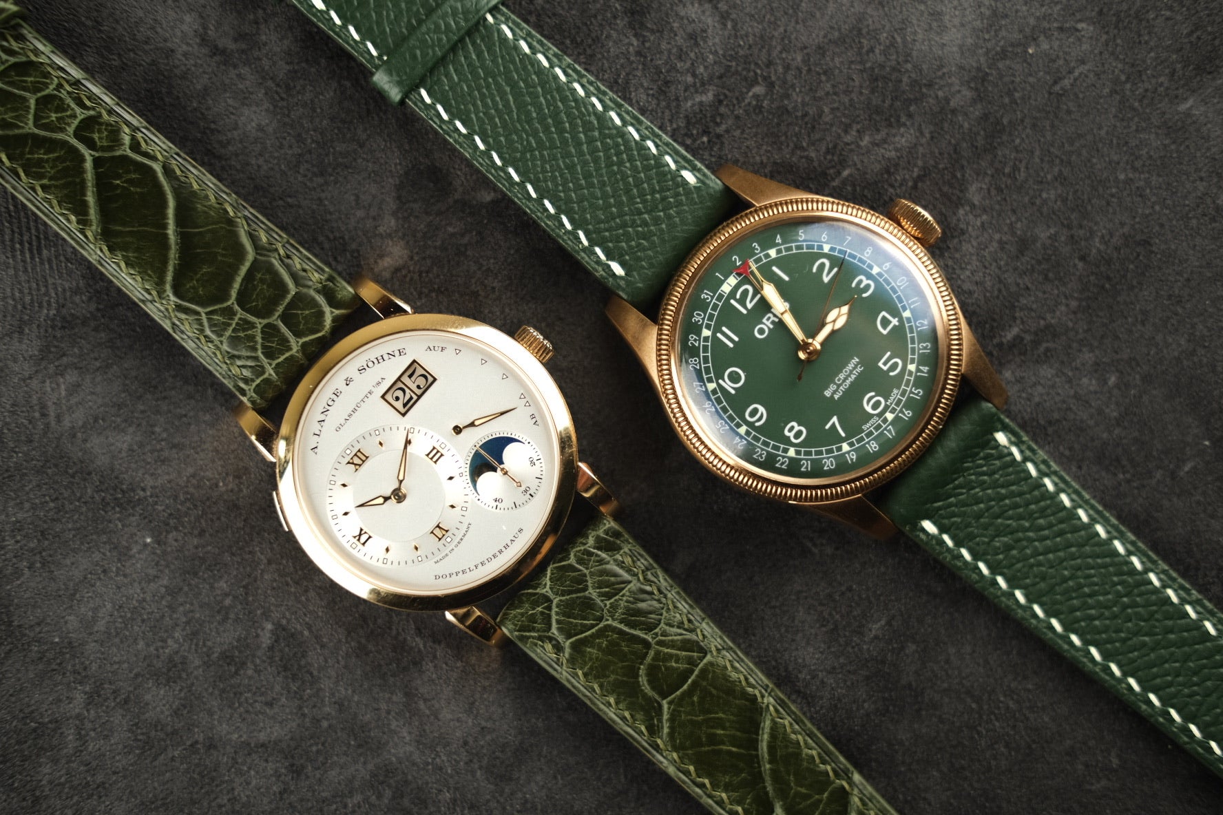 Ostrich Leg Leather Strap in Olive Green - Artisan Straps