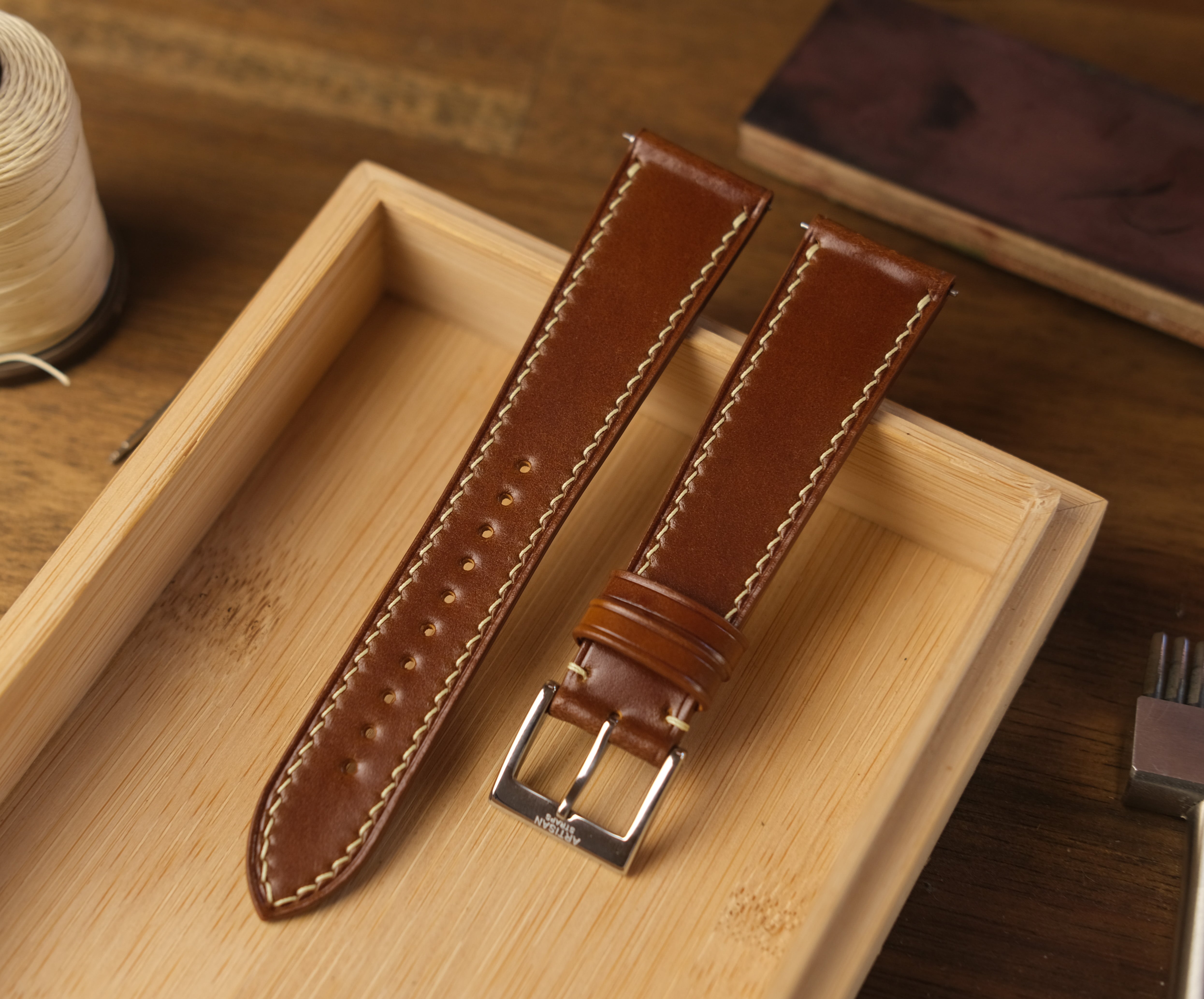 Shell Cordovan Leather Strap in Cognac - Artisan Straps