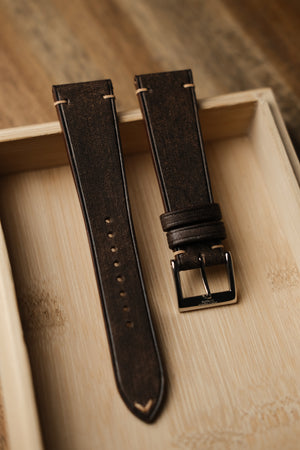 Habana Two-Stitch Leather Strap in Dark Brown - Artisan Straps