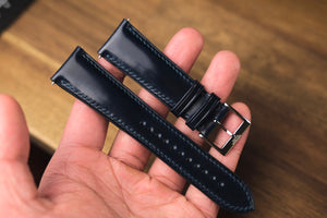 Shell Cordovan Leather Strap in Navy (Padded) - Artisan Straps