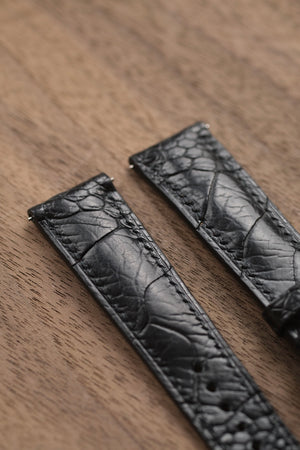 Glazed Black Ostrich Leg Leather Strap - Artisan Straps