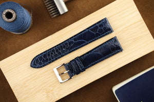 Ostrich Leg Leather Strap in Matte Navy Blue - Artisan Straps